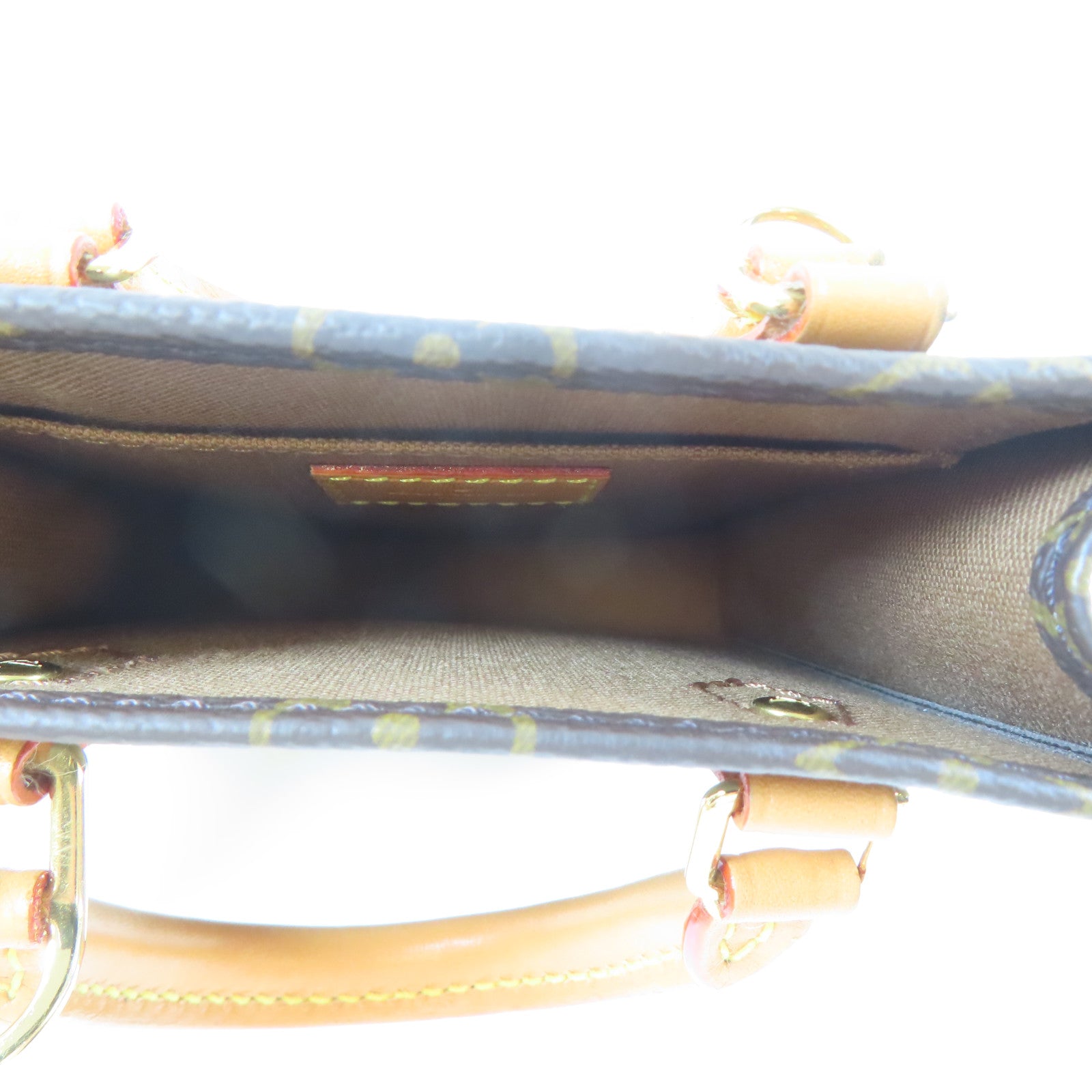LOUIS VUITTON Monogram Petite Sac Plat金扣手挽肩背兩用袋啡色