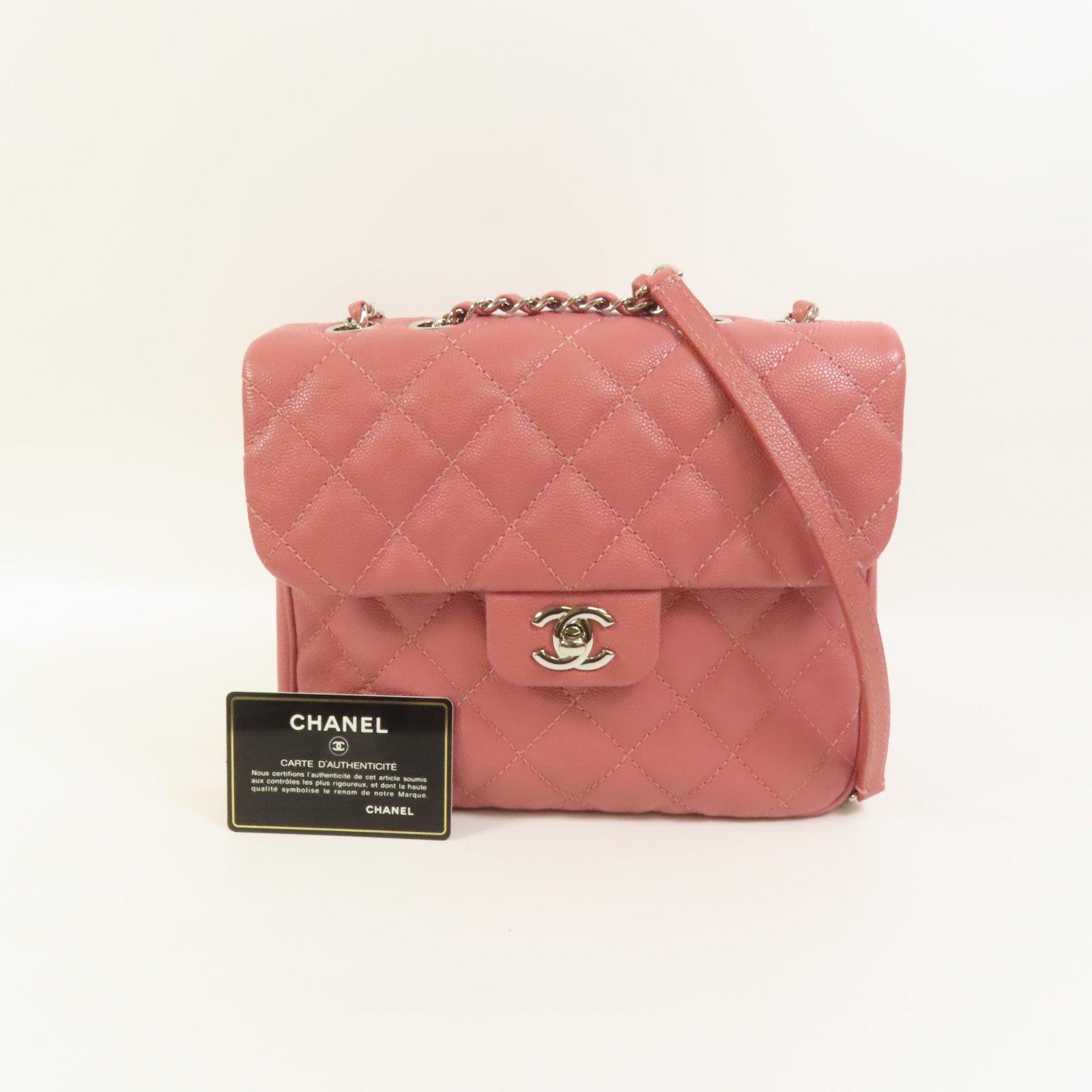 CHANEL 牛皮皮革Chain Shoulder銀扣鏈帶肩背袋