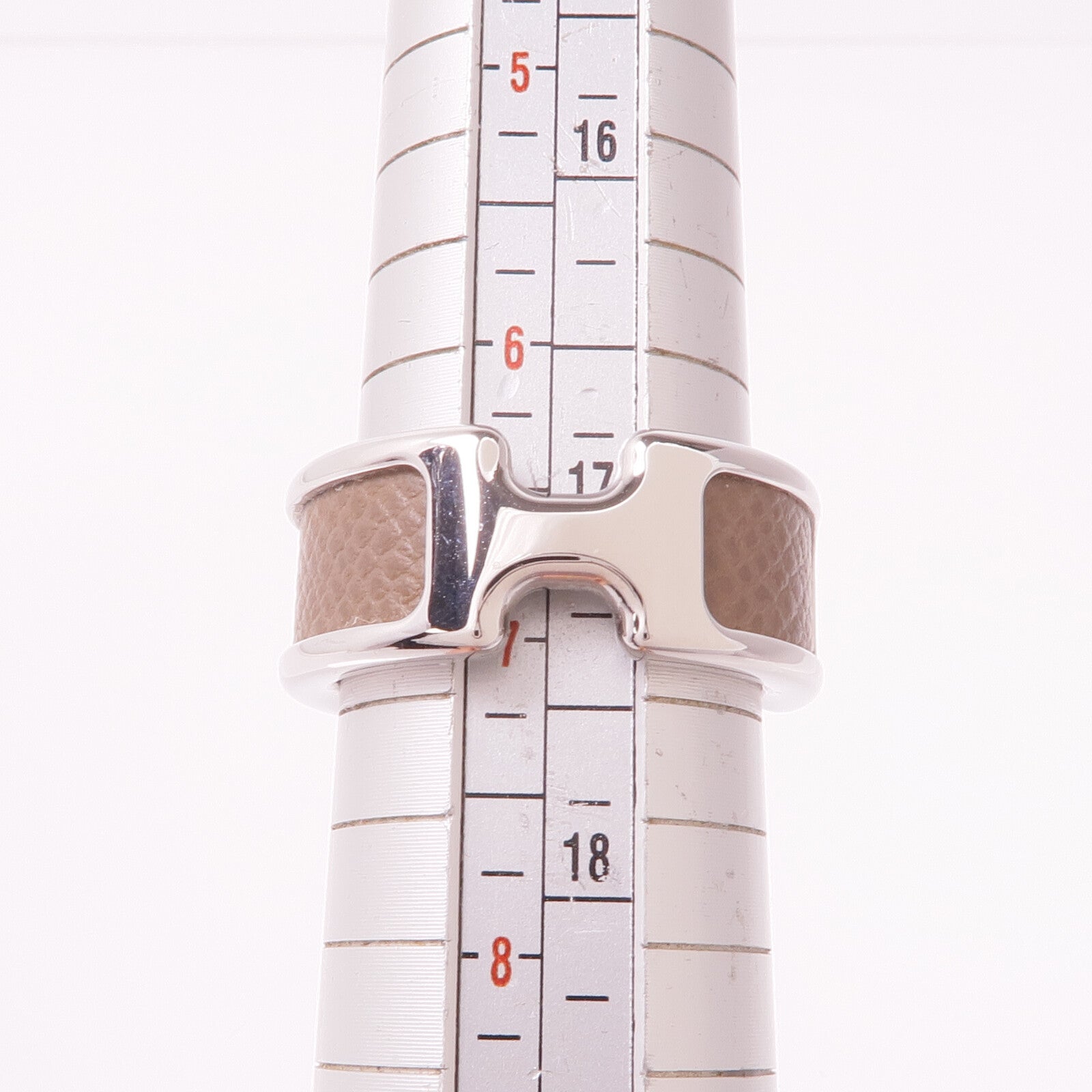 HERMES 金屬/Epsom皮革Olympe Ring戒指US#6.75 Etoupe