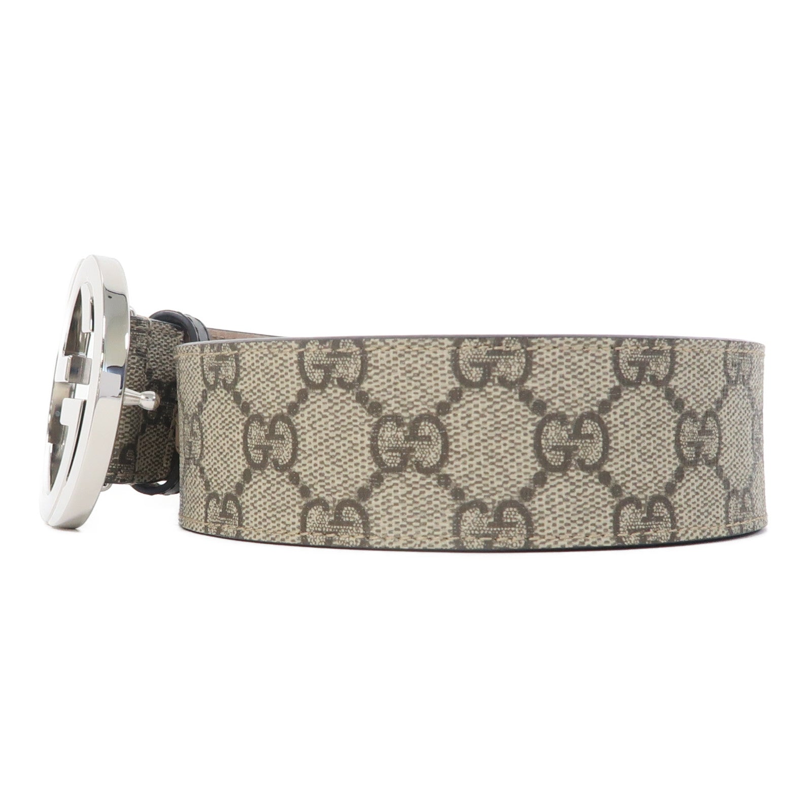 GUCCI 塗層帆布GG Supreme Belt銀扣皮帶啡色