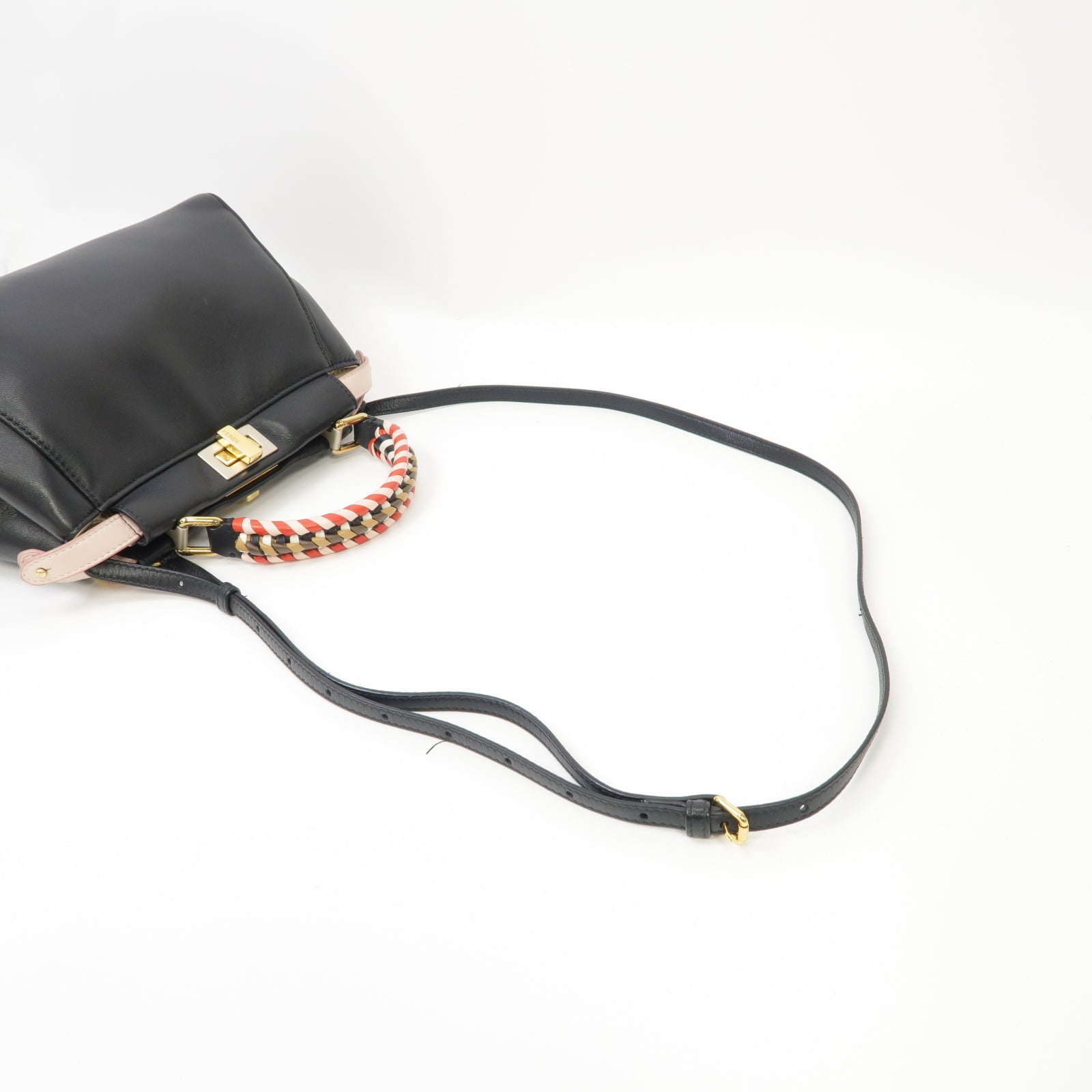 FENDI 【激減優惠】羊皮皮革Peekaboo Mini金扣手挽肩背兩用袋黑色