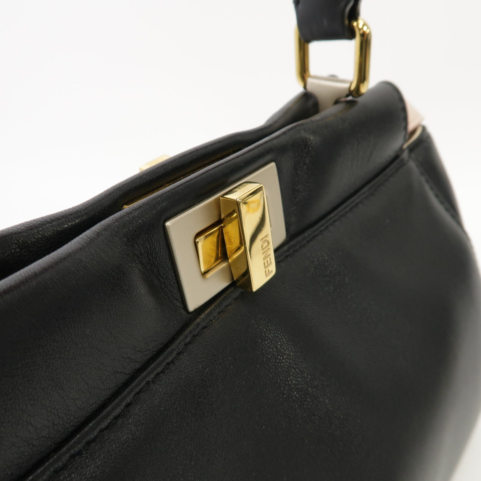 FENDI 【激減優惠】羊皮皮革Peekaboo Mini金扣手挽肩背兩用袋黑色