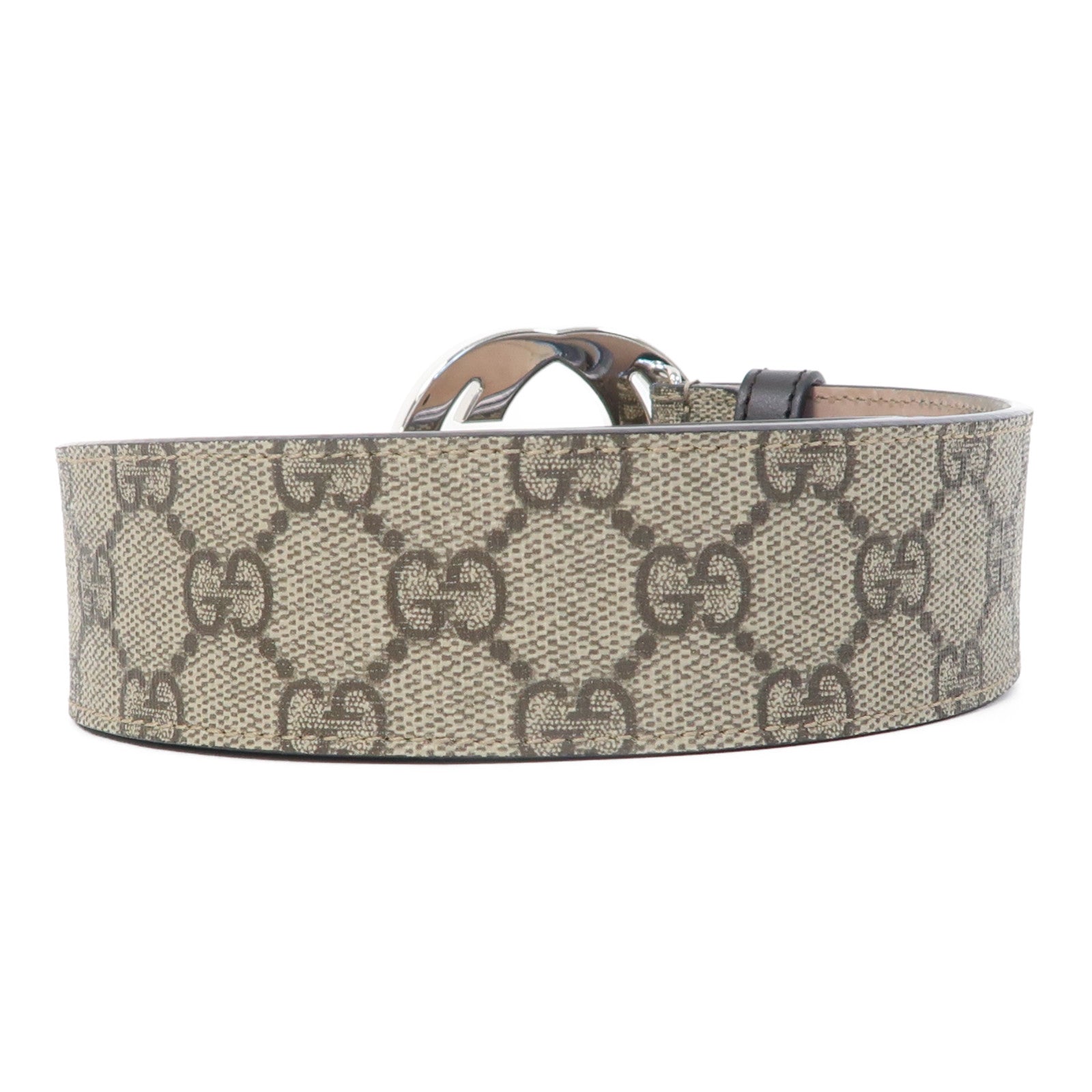 GUCCI 塗層帆布GG Supreme Belt銀扣皮帶啡色