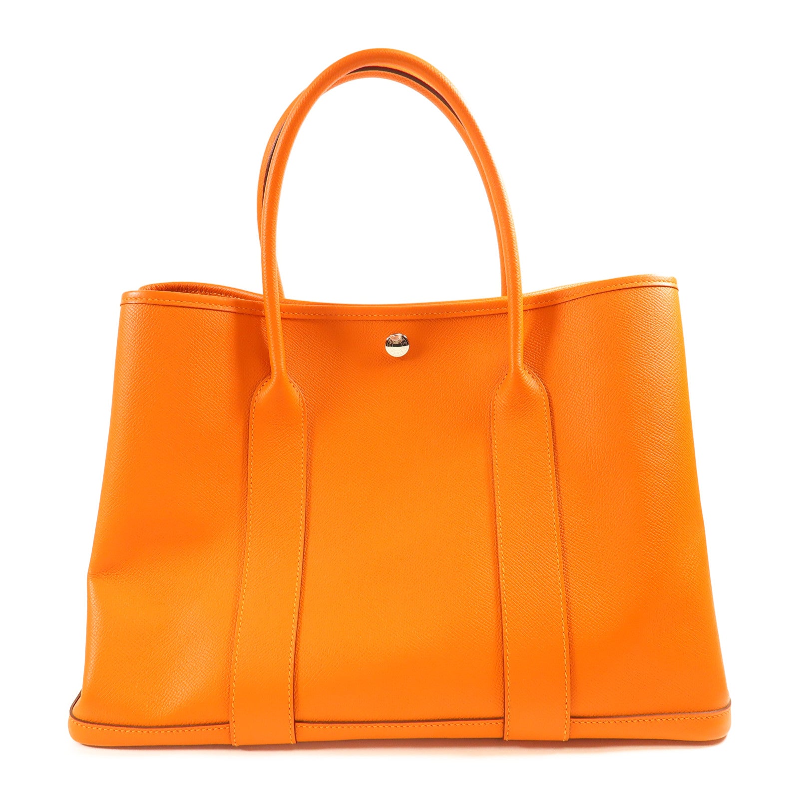 HERMES Epsom皮革Garden Party PM銀扣手挽袋Orange橙色