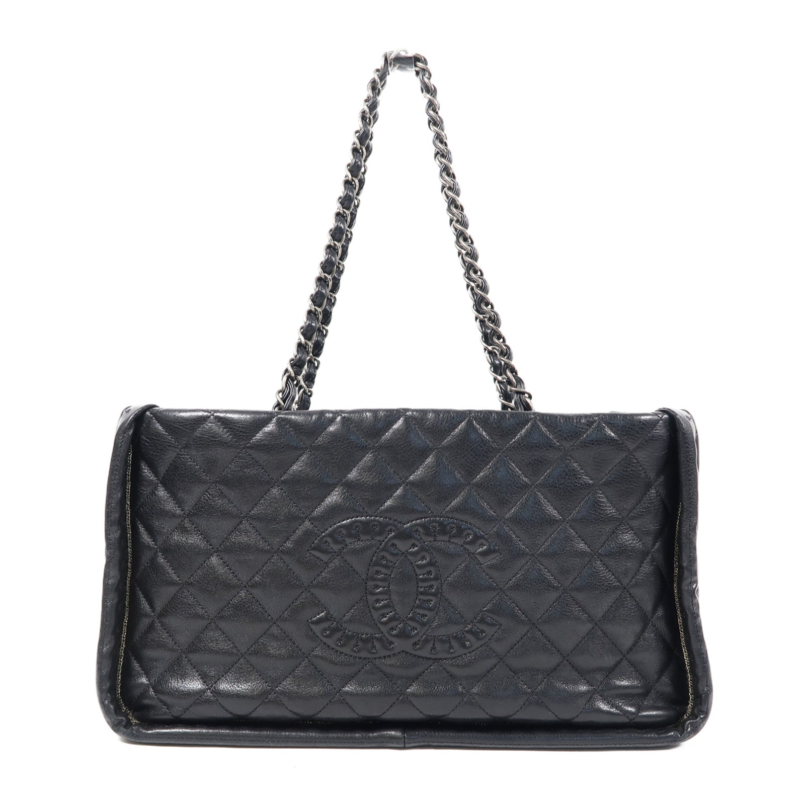 CHANEL 【激減優惠】菱格牛皮皮革Shoulder Bag銀扣鏈帶肩背袋黑色