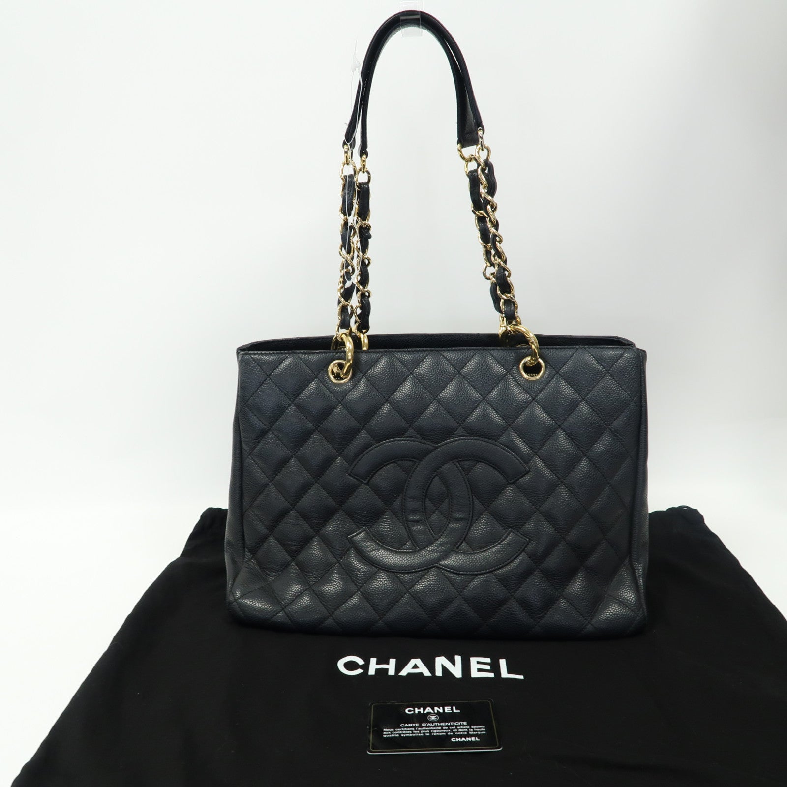 CHANEL 菱格牛皮皮革Grand Shopping Tote金扣肩背袋黑色