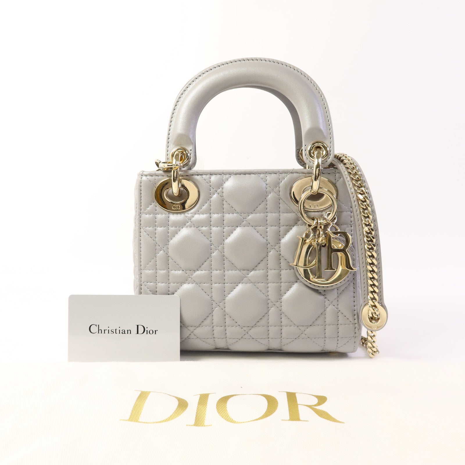 Dior 羊皮皮革Lady Dior Mini金扣手挽肩背兩用袋