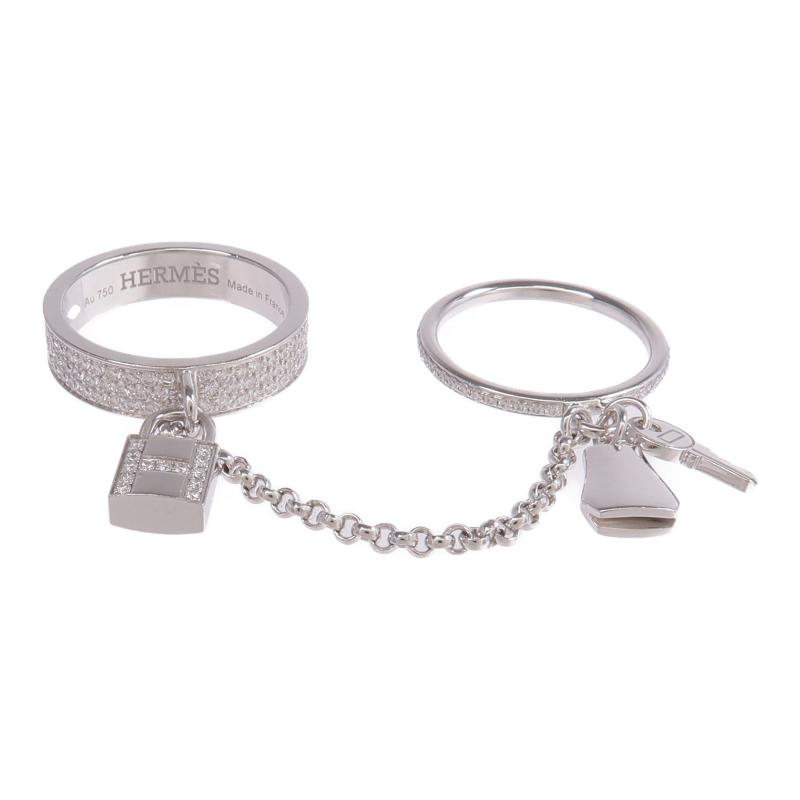 HERMES 18K白金Cadenas Double Ring鑽石戒指