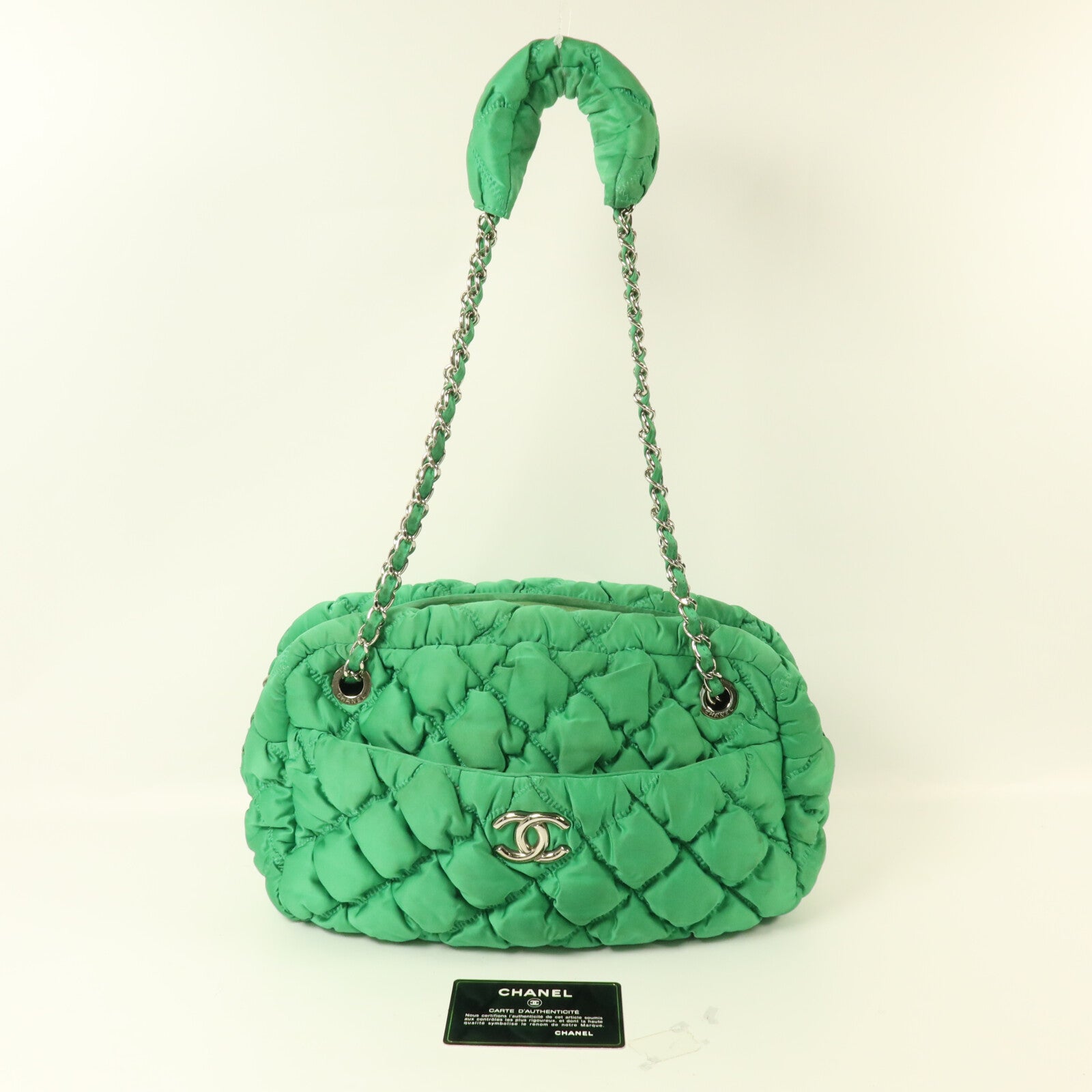 CHANEL 尼龍Bubble Bag鏈帶手挽袋
