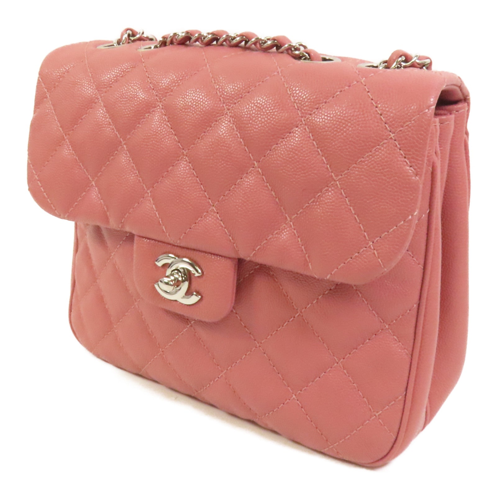 CHANEL 牛皮皮革Chain Shoulder銀扣鏈帶肩背袋