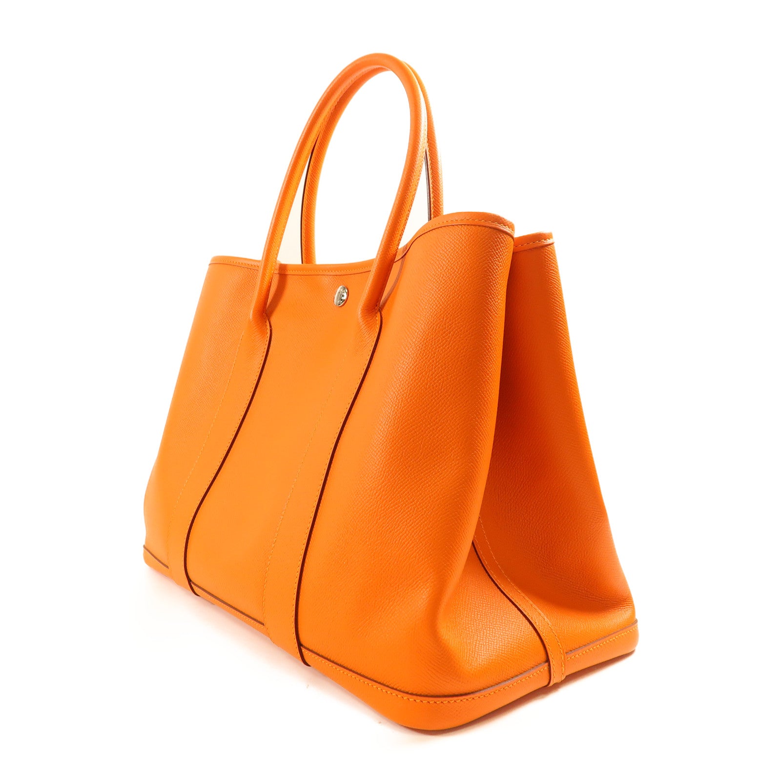 HERMES Epsom皮革Garden Party PM銀扣手挽袋Orange橙色