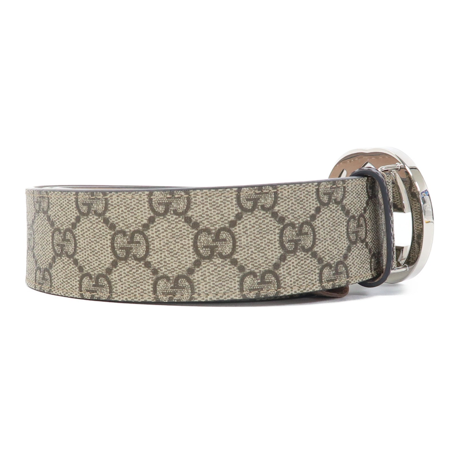 GUCCI 塗層帆布GG Supreme Belt銀扣皮帶啡色