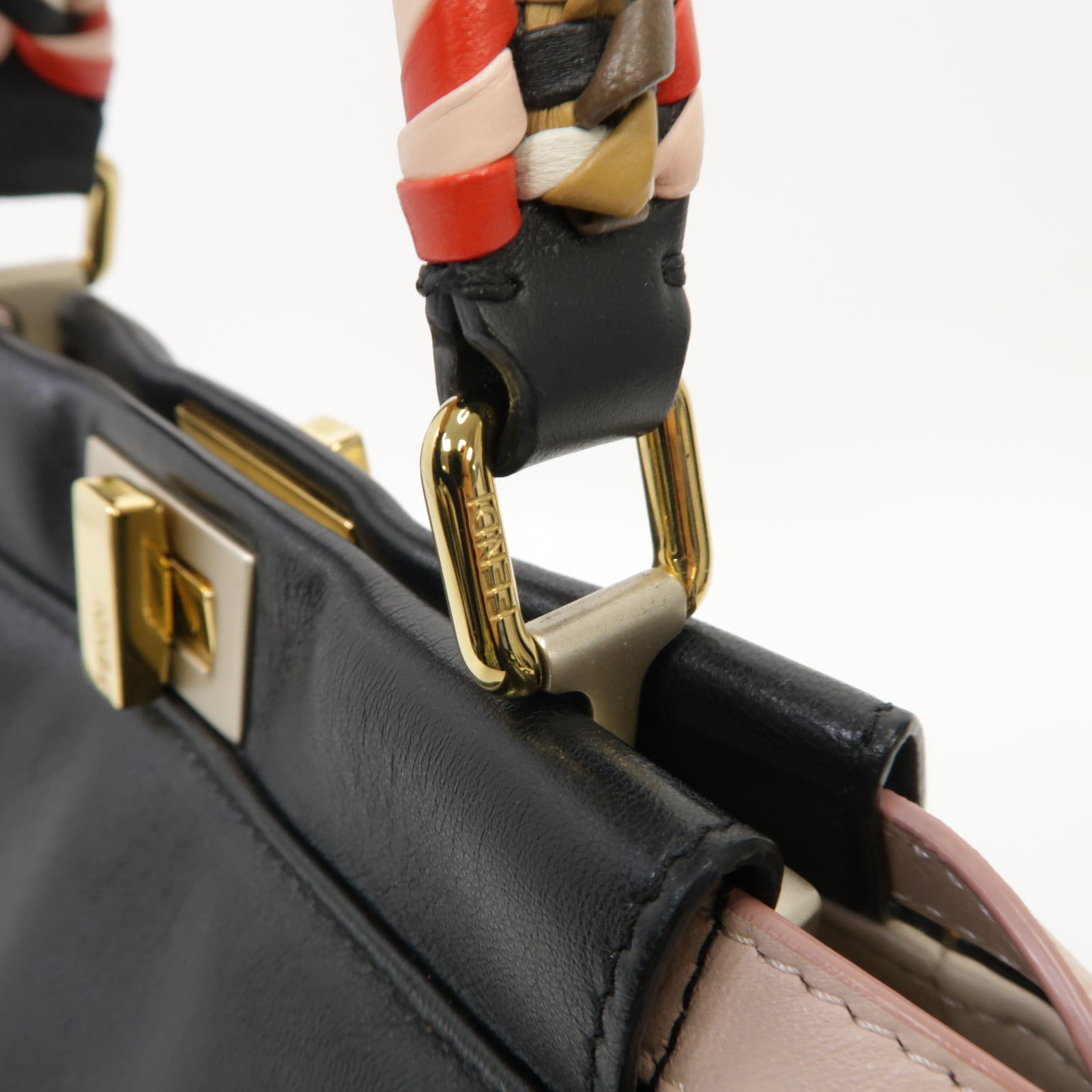 FENDI 【激減優惠】羊皮皮革Peekaboo Mini金扣手挽肩背兩用袋黑色