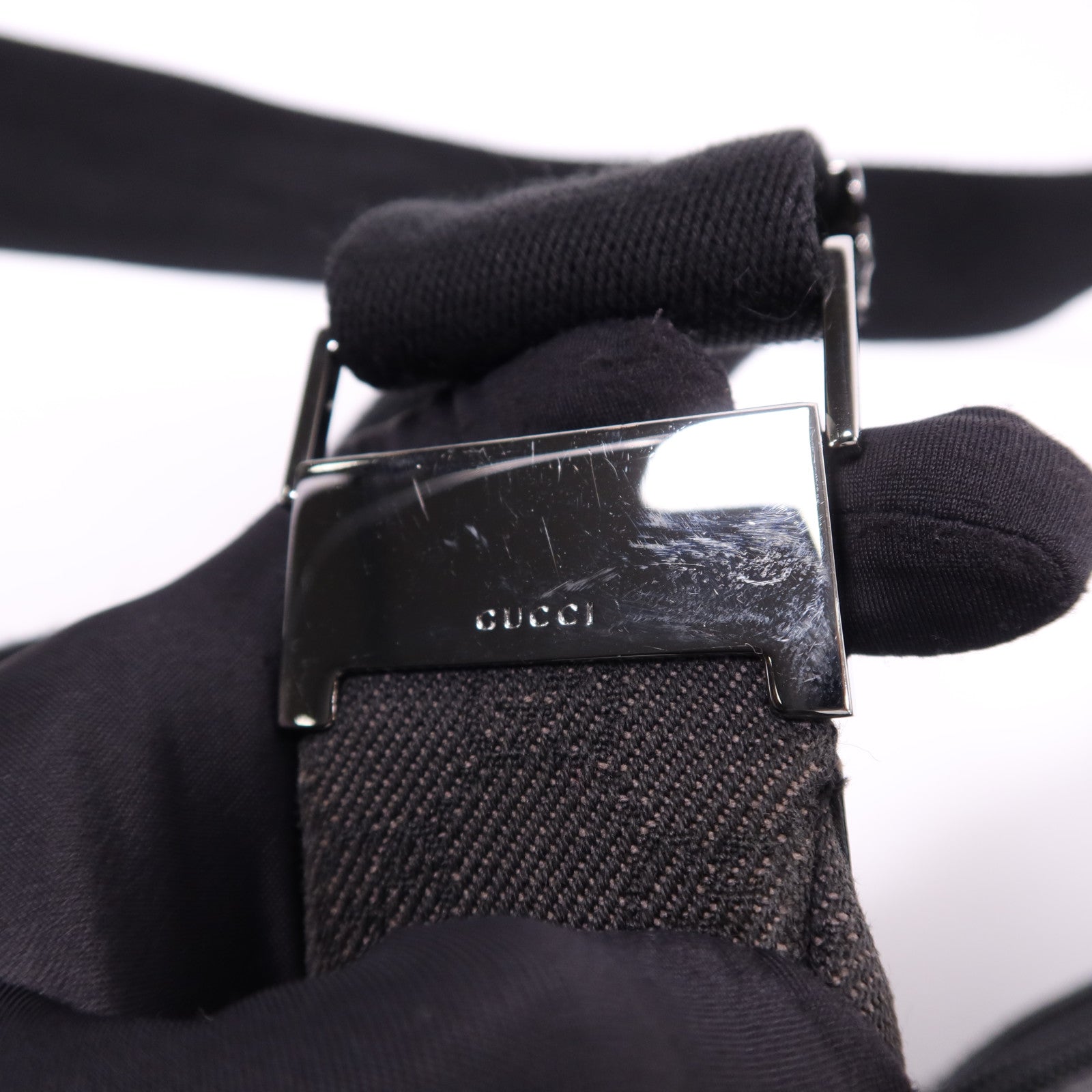 GUCCI 帆布Shoulder Bag銀扣肩背袋