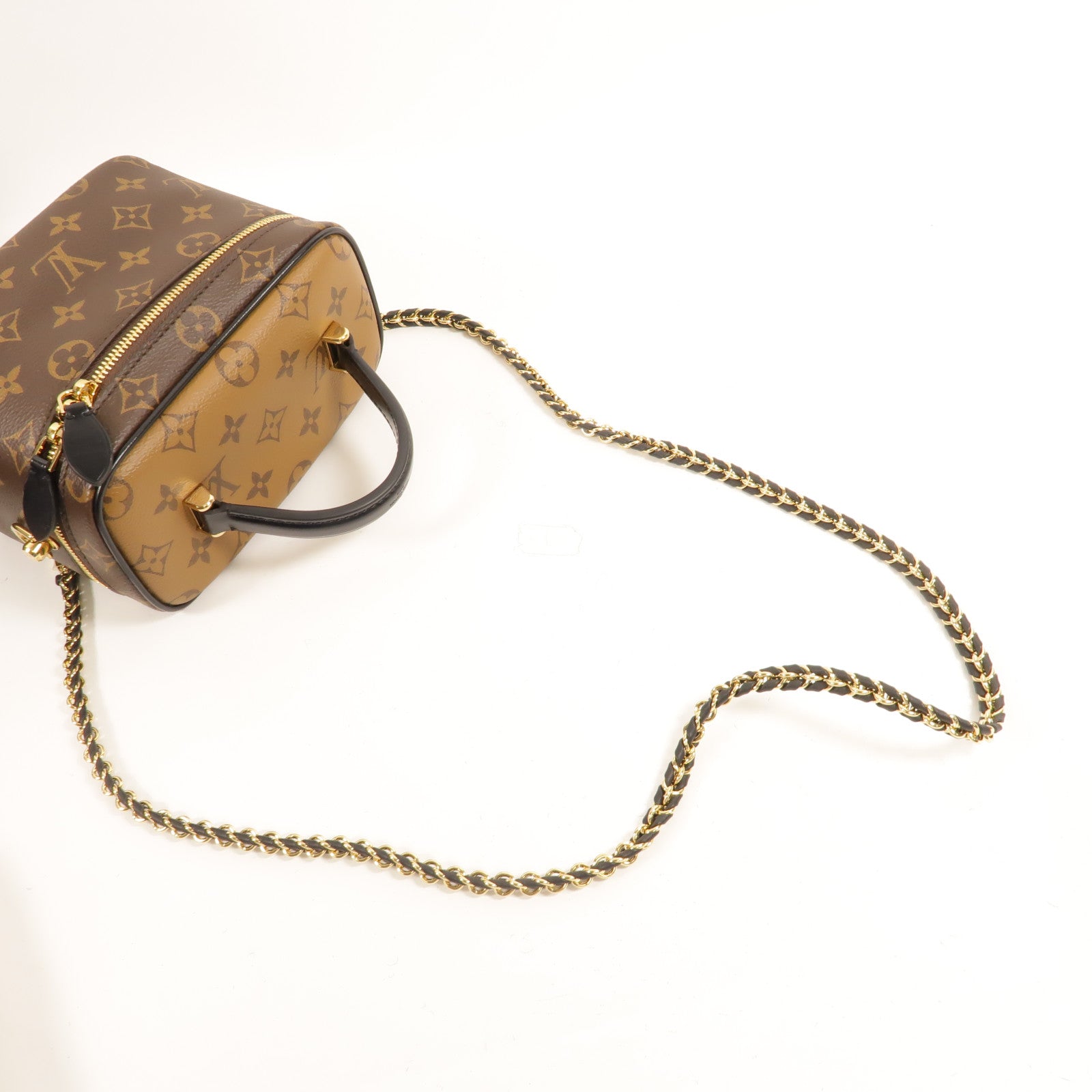 LOUIS VUITTON Monogram Reverse Vanity PM金扣手挽肩背兩用袋棕色