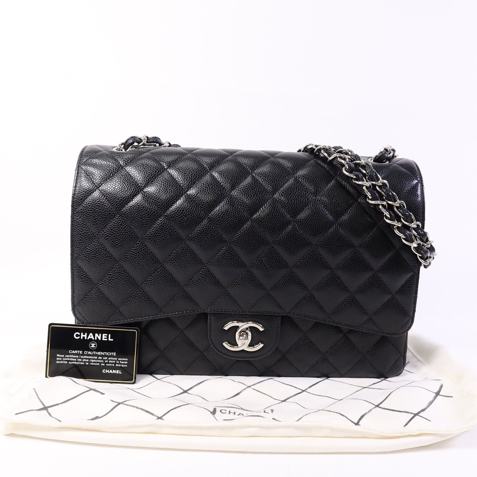 CHANEL 牛皮皮革Maxi Classic鏈帶手挽肩背兩用袋