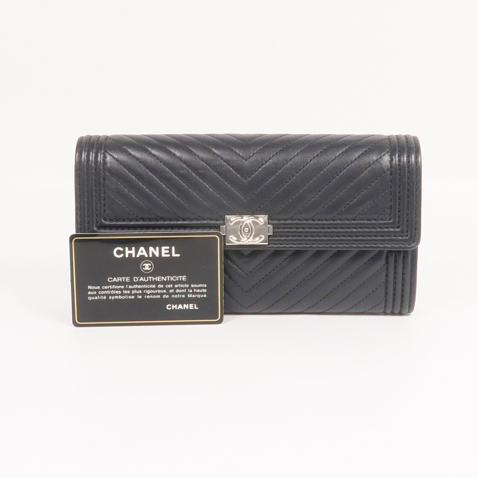 CHANEL 羊皮皮革Long Wallet銀扣長錢包