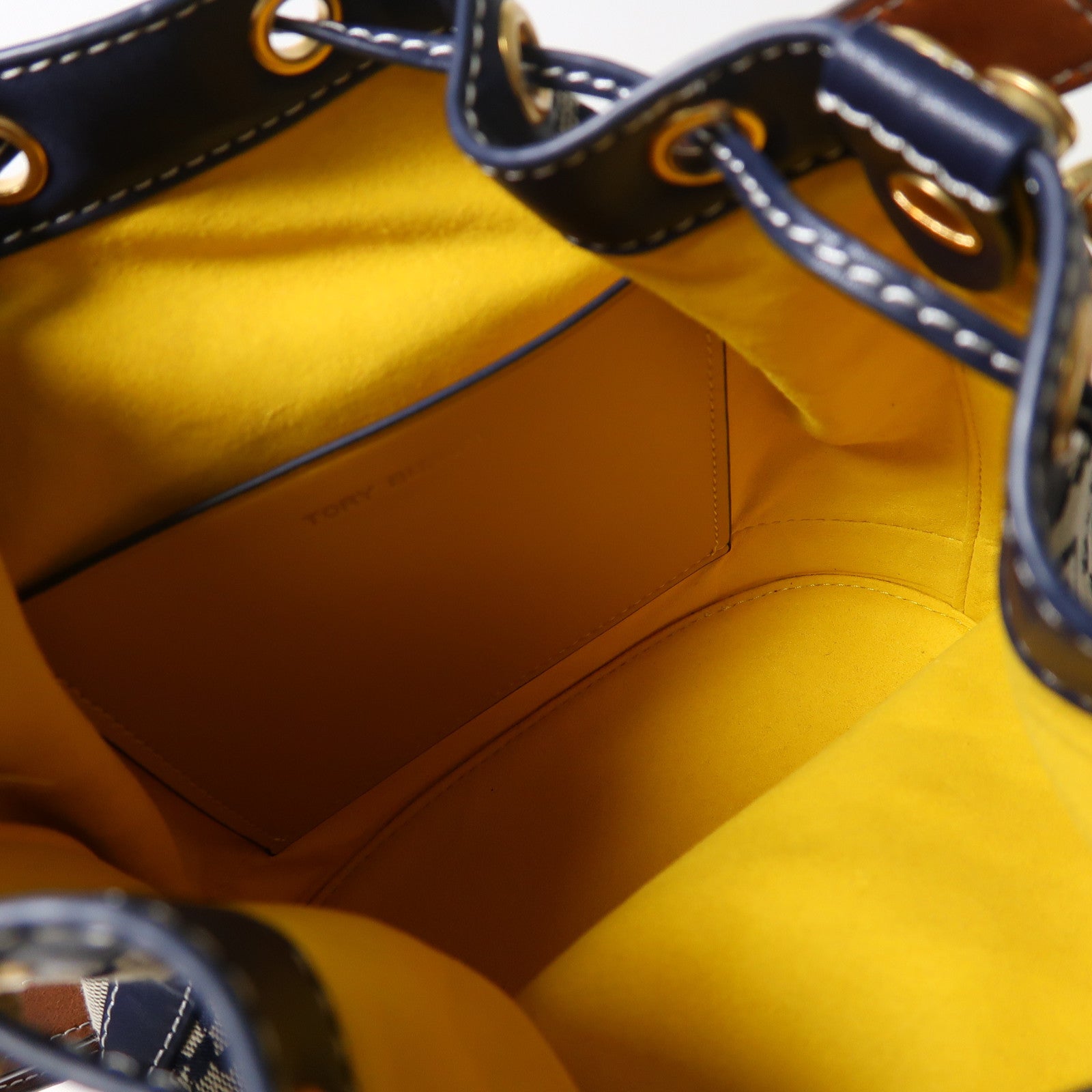 Tory Burch 帆布Bucket Bag金扣手挽肩背兩用袋深藍色