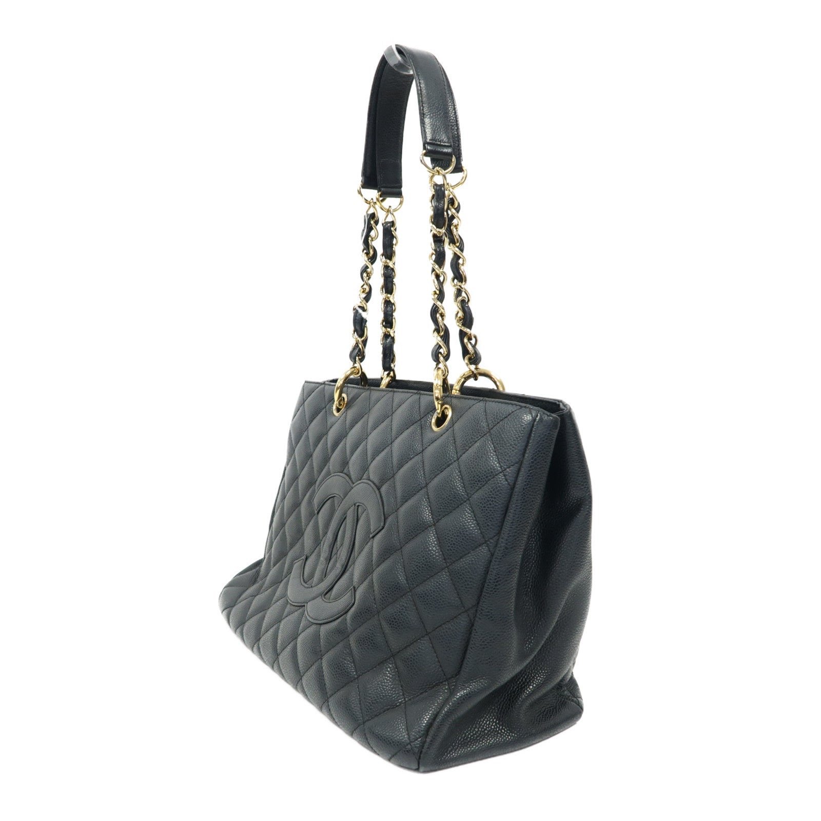 CHANEL 菱格牛皮皮革Grand Shopping Tote金扣肩背袋黑色