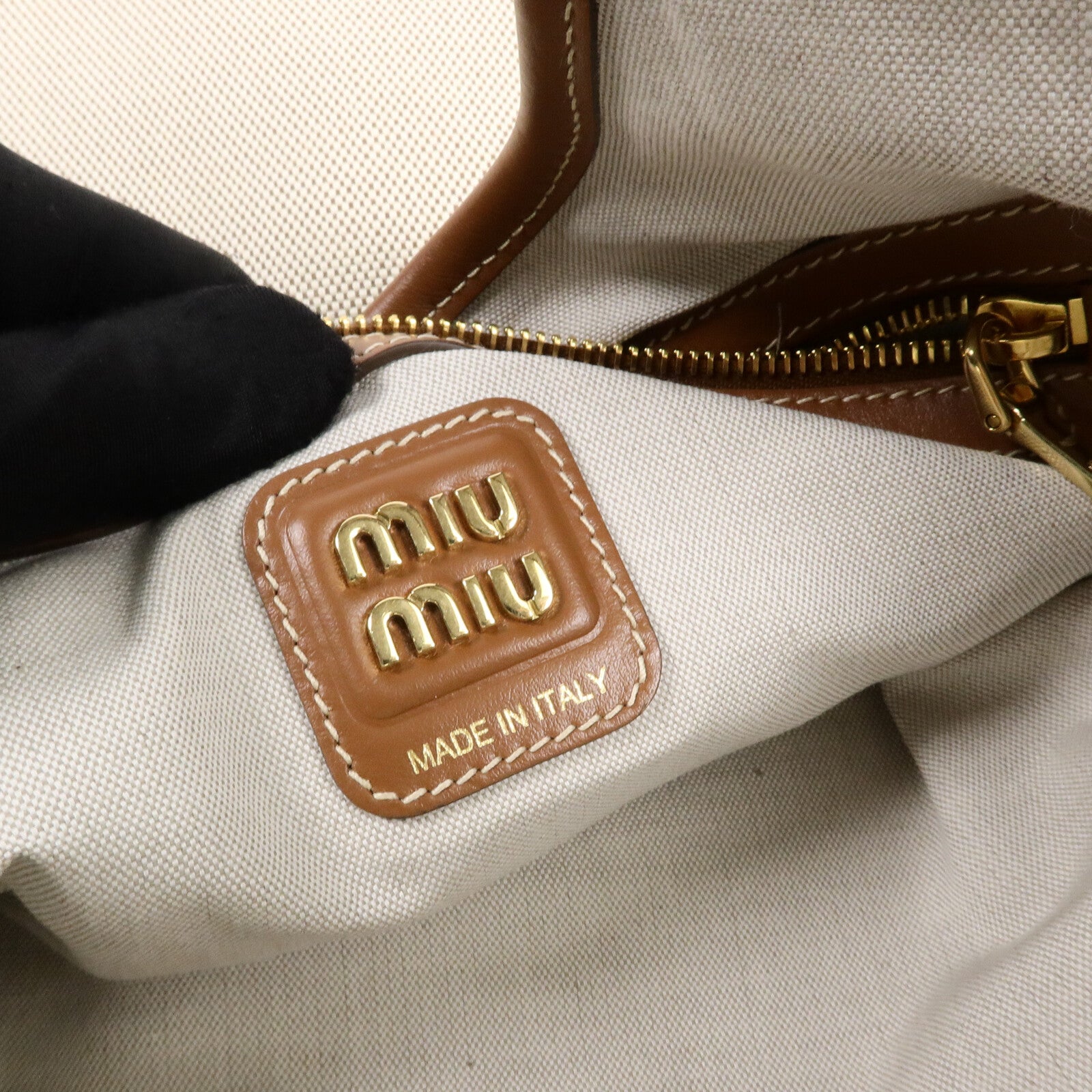 Miu Miu 帆布/牛皮皮革Ivy Tote肩背袋
