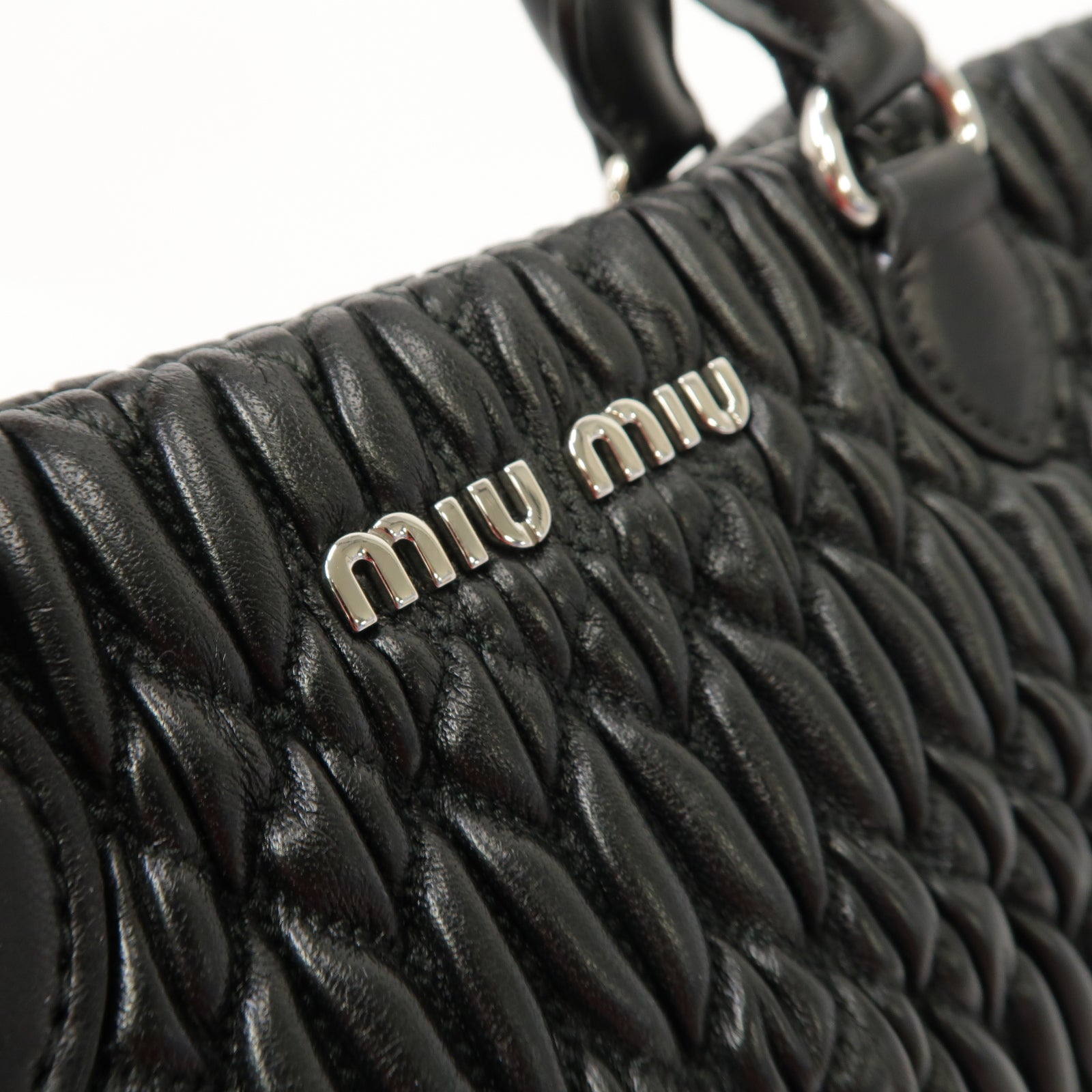 Miu Miu 羊皮皮革2 Way Shoulder銀扣手挽肩背兩用袋黑色