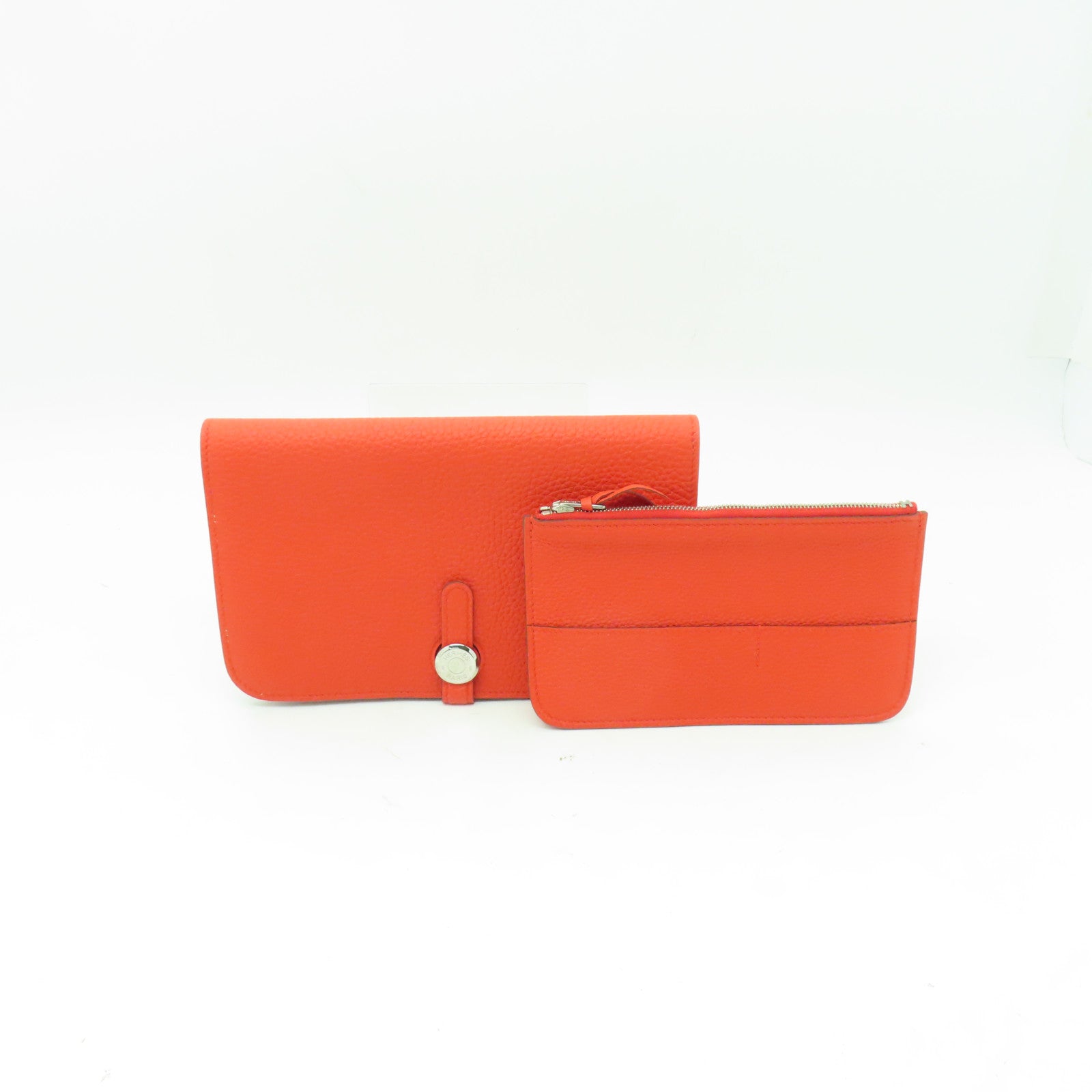 HERMES 【激減優惠】Clemence皮革Dogon wallet銀扣長錢包Orange橙色