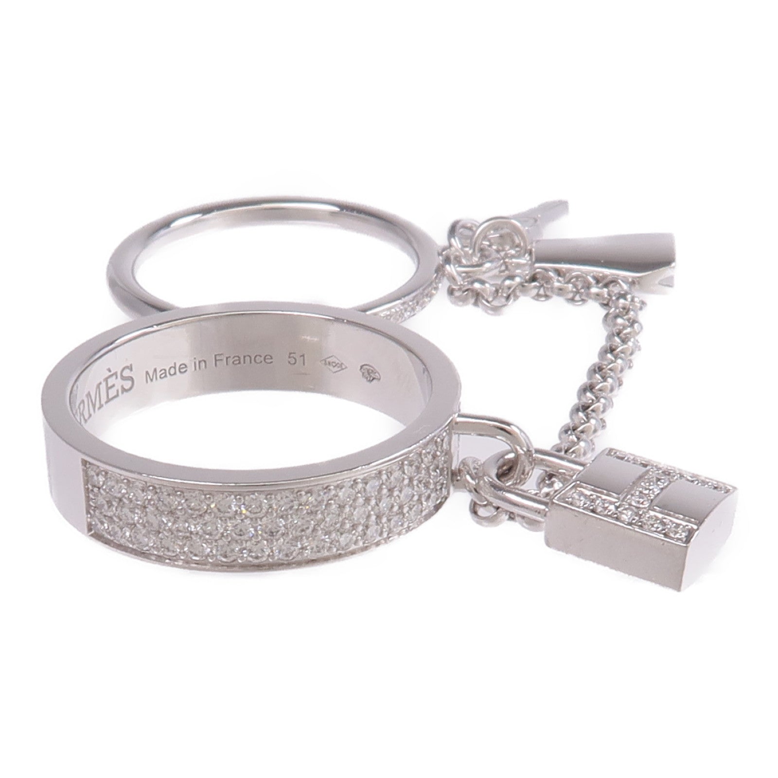 HERMES 18K白金Cadenas Double Ring鑽石戒指