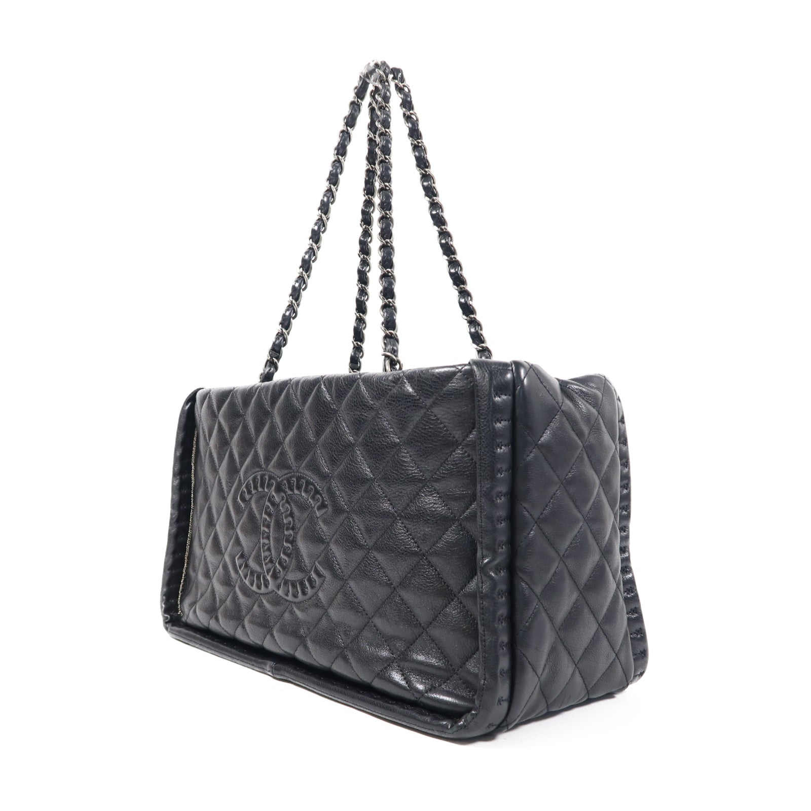 CHANEL 【激減優惠】菱格牛皮皮革Shoulder Bag銀扣鏈帶肩背袋黑色