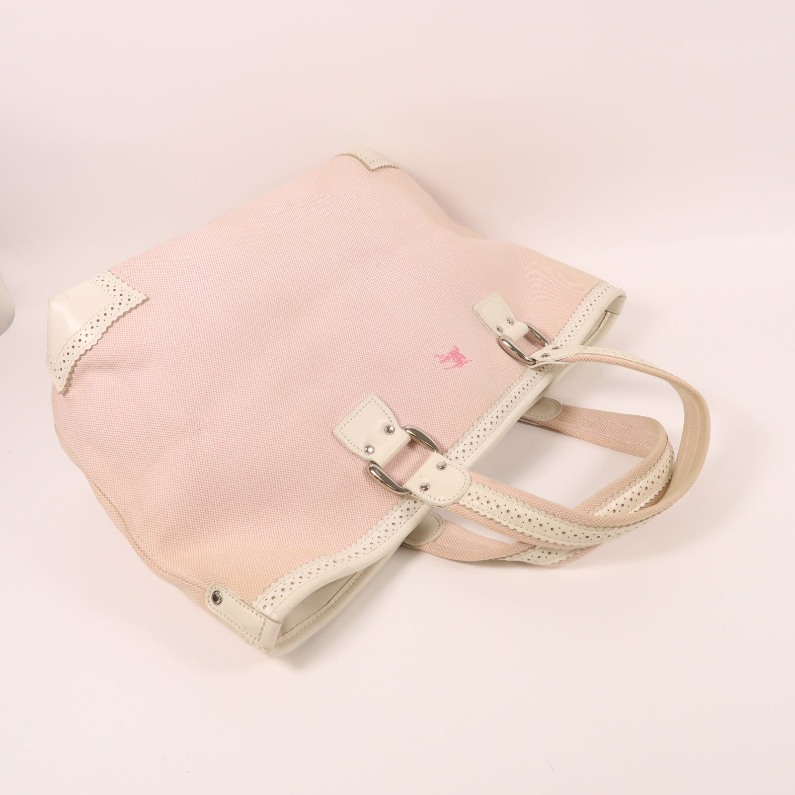 BURBERRY 帆布Hand Bag銀扣手挽袋粉紅色