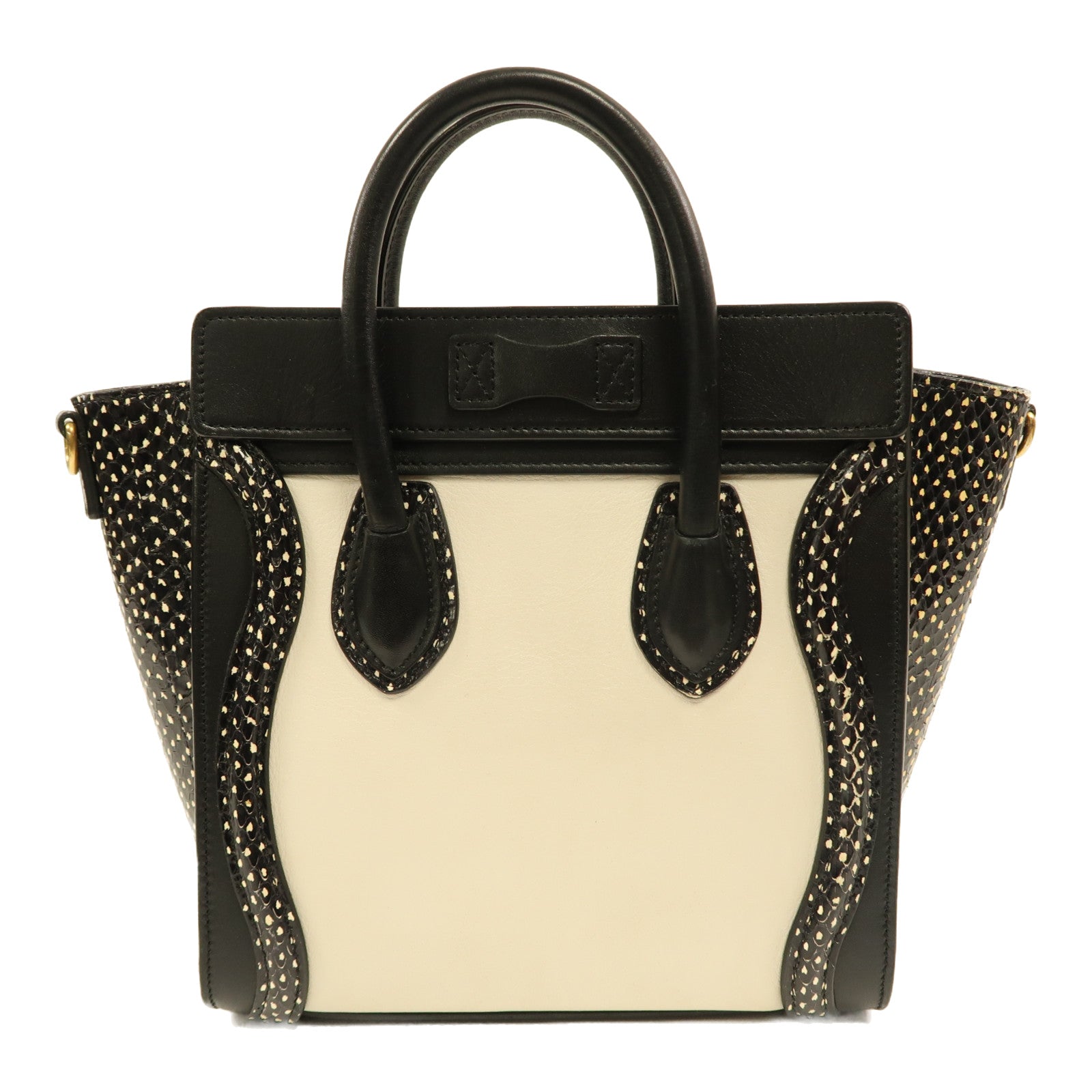 CELINE 牛皮皮革/蛇皮皮革Nano Luggage金扣手挽肩背兩用袋白色/黑色