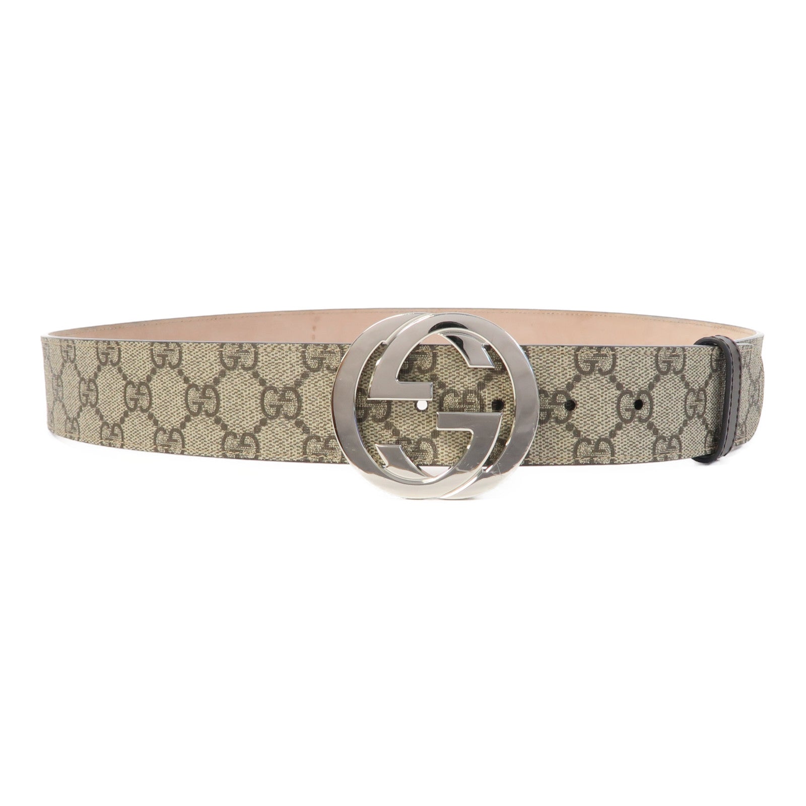 GUCCI 塗層帆布GG Supreme Belt銀扣皮帶啡色