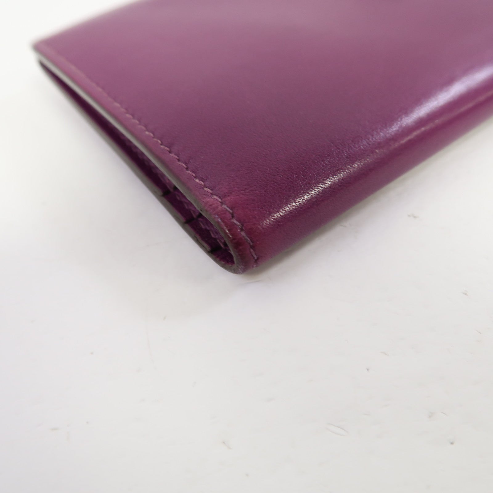 HERMES 【激減優惠】Tadelakt皮革/蜥蝪皮革Bearn銀扣長錢包汽油藍色/紫色