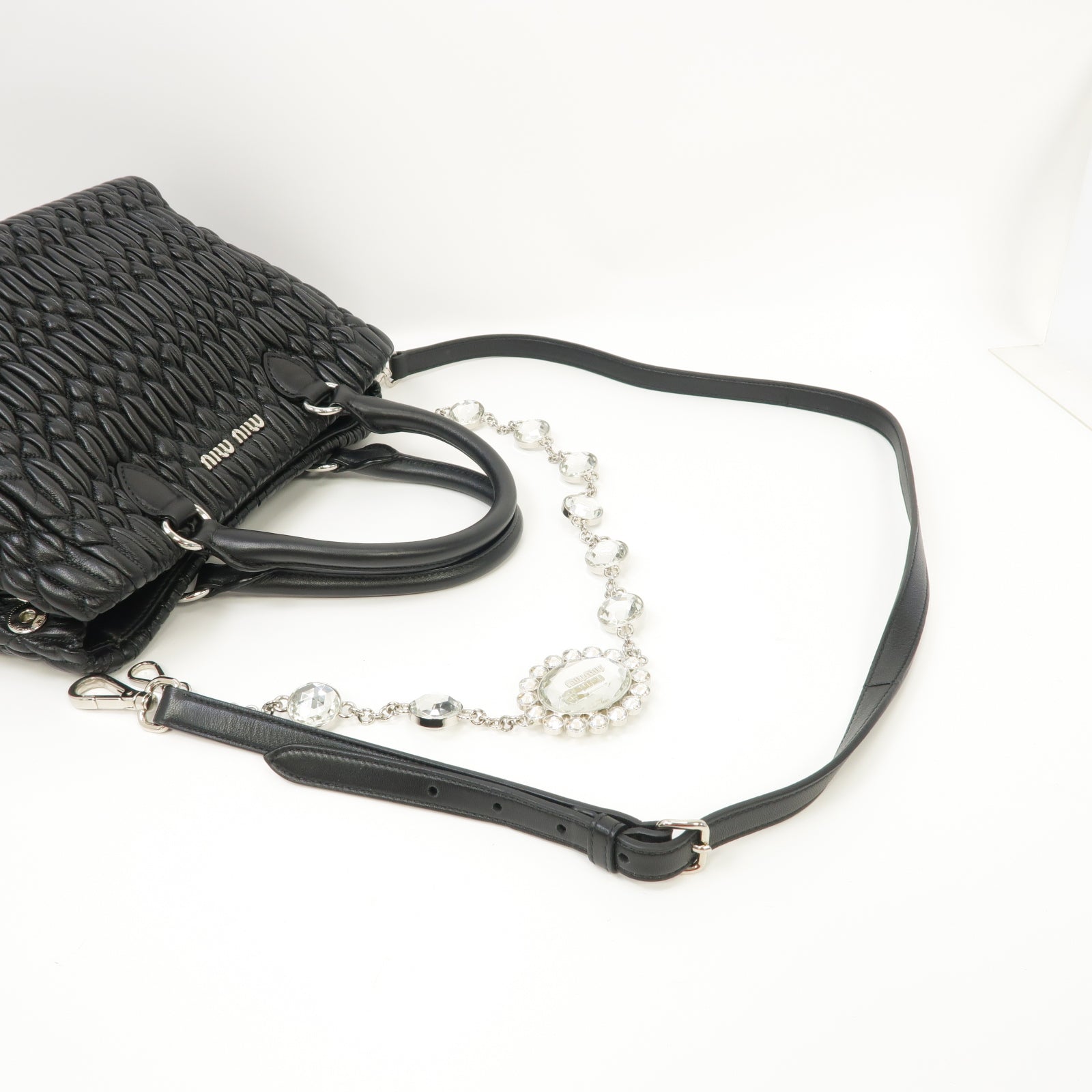 Miu Miu 羊皮皮革2 Way Shoulder銀扣手挽肩背兩用袋黑色