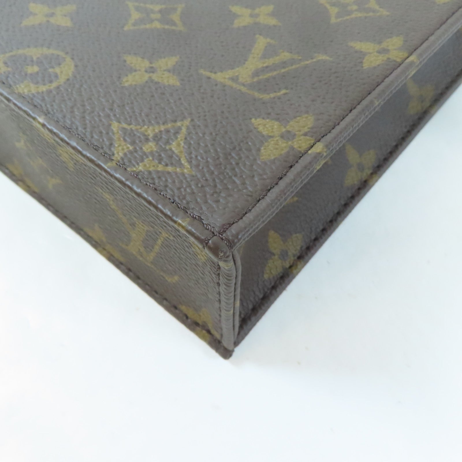 LOUIS VUITTON Monogram Petite Sac Plat金扣手挽肩背兩用袋啡色