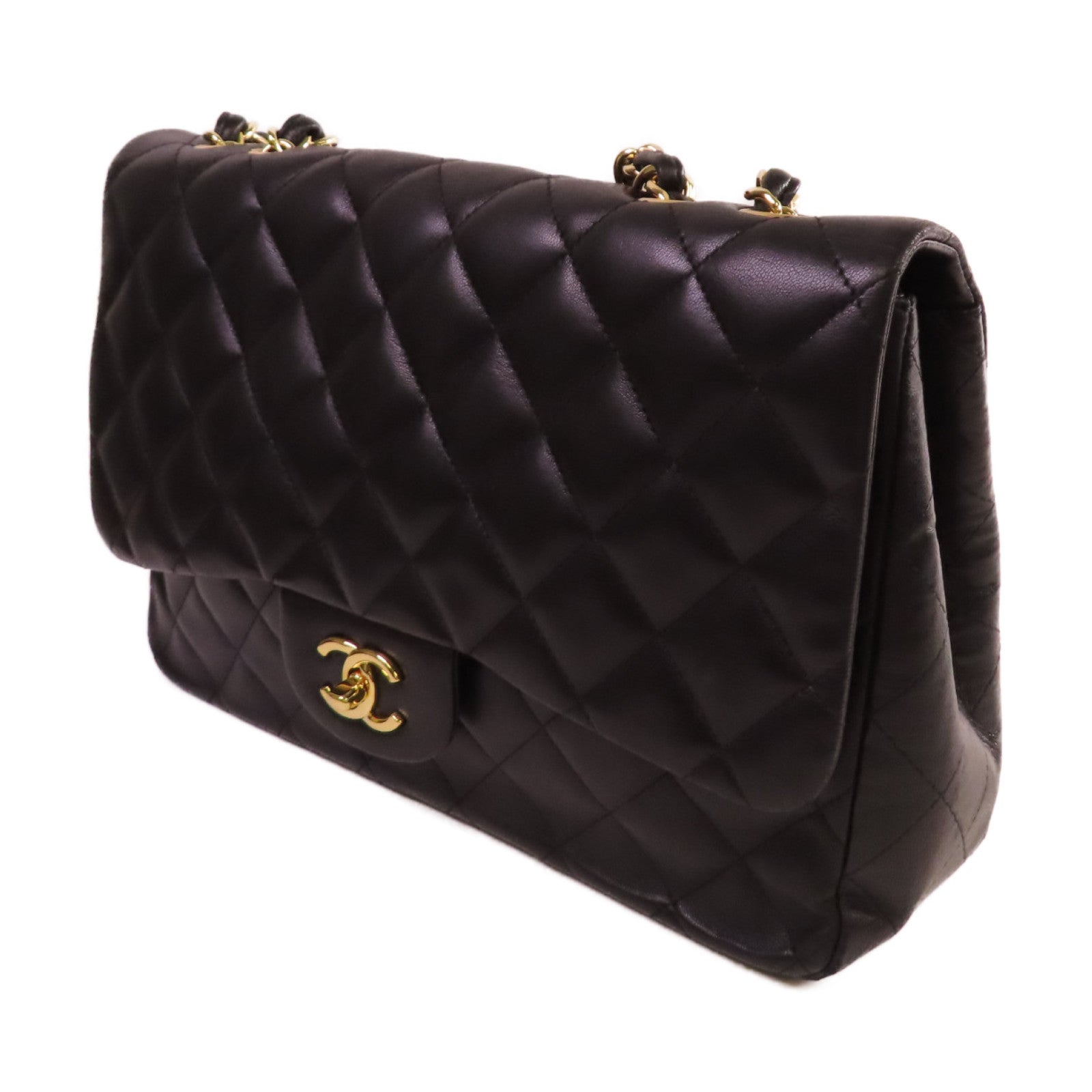 CHANEL 【激減優惠】菱格羊皮皮革Jumbo Single Flap Chain Shoulder Bag金扣鏈帶肩背袋黑色