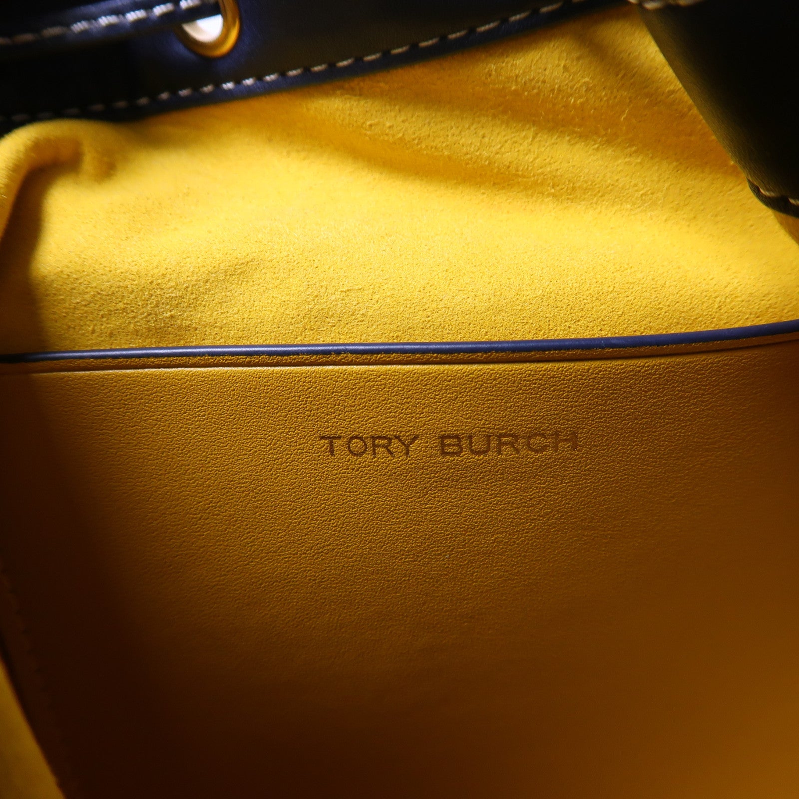 Tory Burch 帆布Bucket Bag金扣手挽肩背兩用袋深藍色