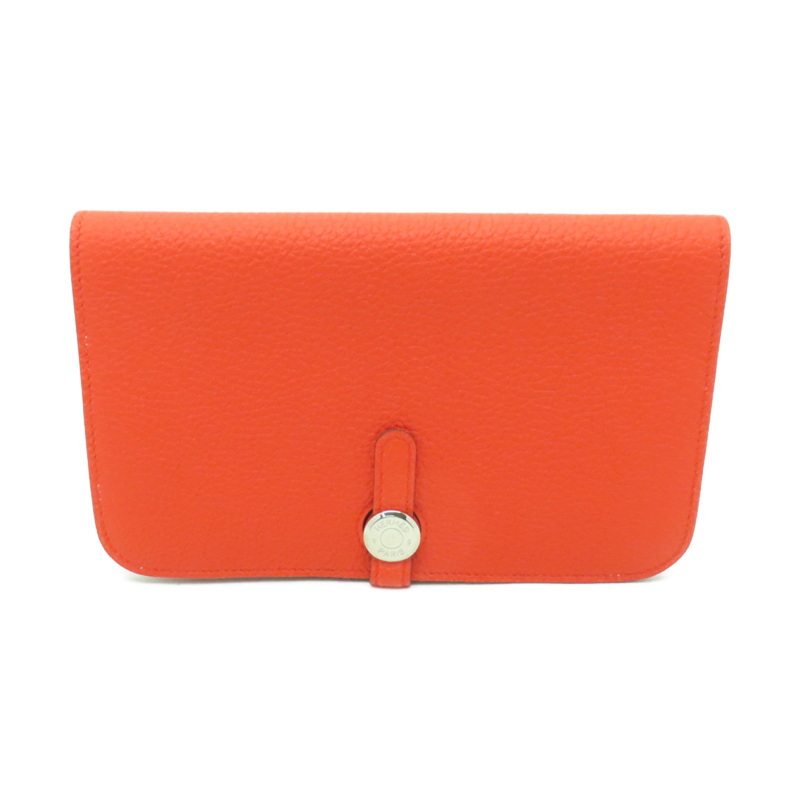 HERMES 【激減優惠】Clemence皮革Dogon wallet銀扣長錢包Orange橙色
