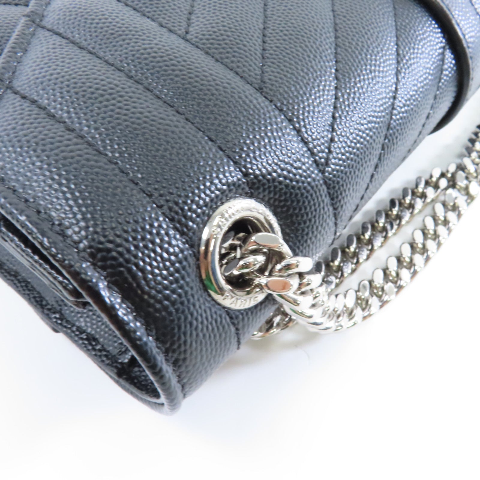 SAINT LAURENT 牛皮皮革Envelope銀扣鏈帶肩背袋黑色