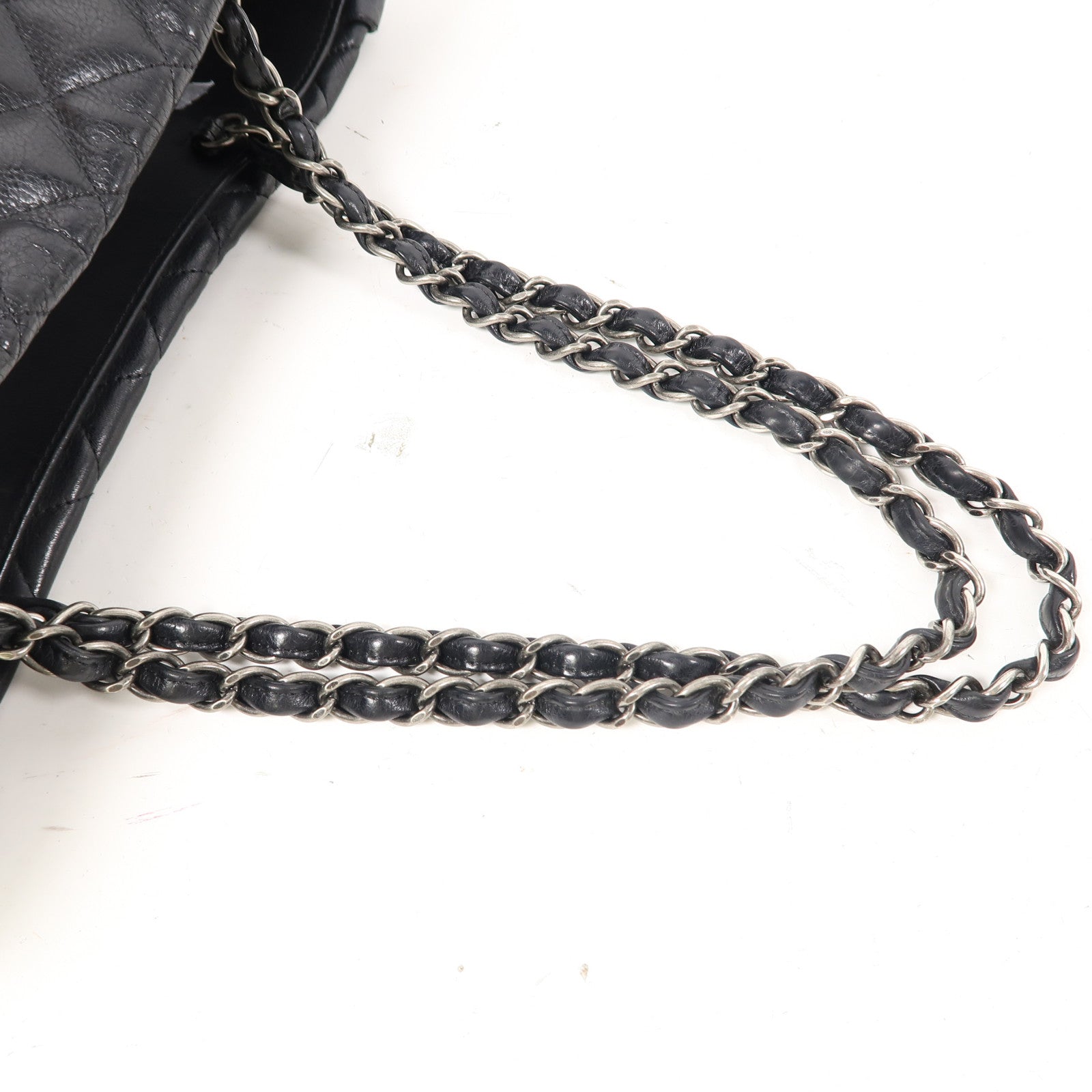 CHANEL 【激減優惠】菱格牛皮皮革Shoulder Bag銀扣鏈帶肩背袋黑色