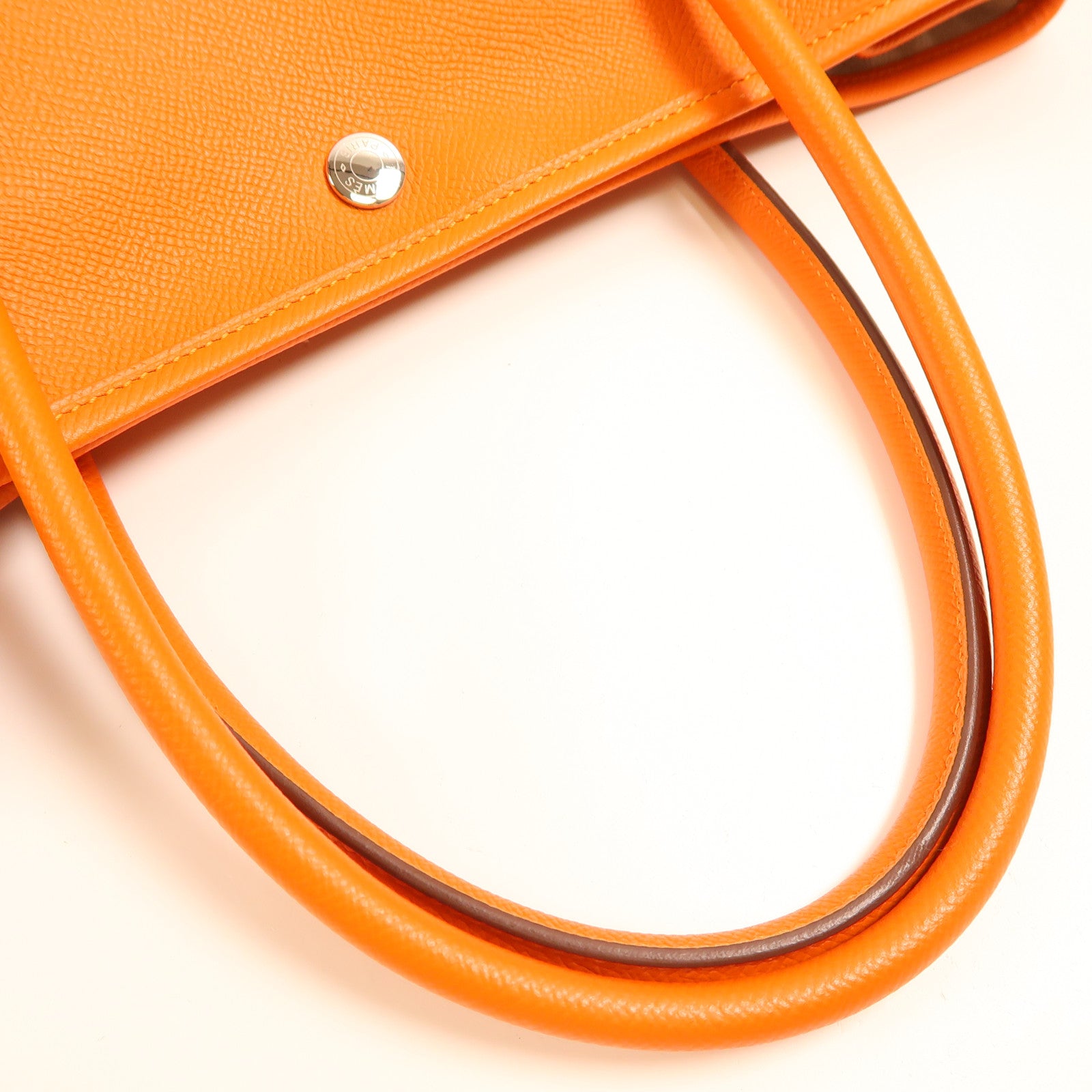 HERMES Epsom皮革Garden Party PM銀扣手挽袋Orange橙色