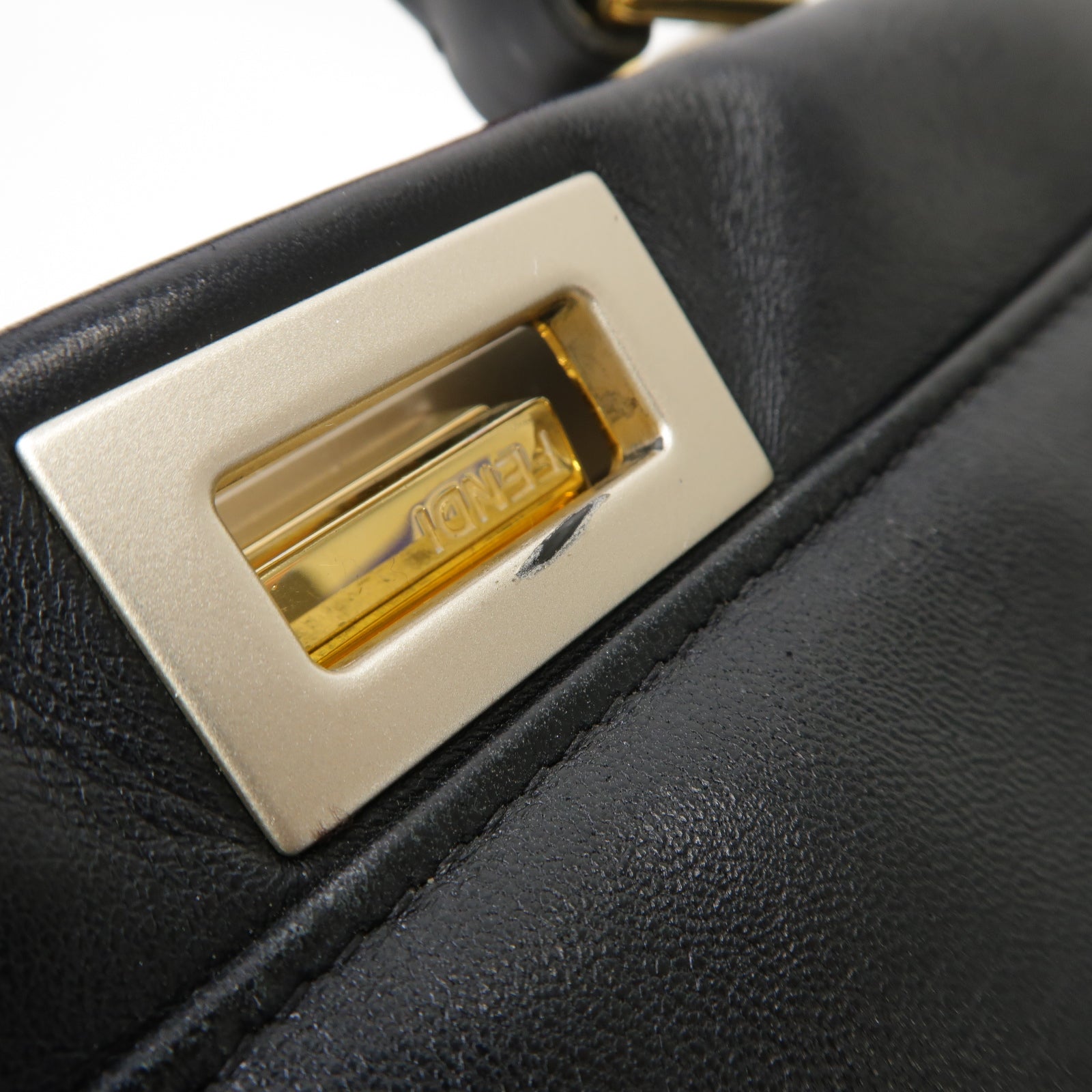FENDI 【激減優惠】羊皮皮革Peekaboo Mini金扣手挽肩背兩用袋黑色
