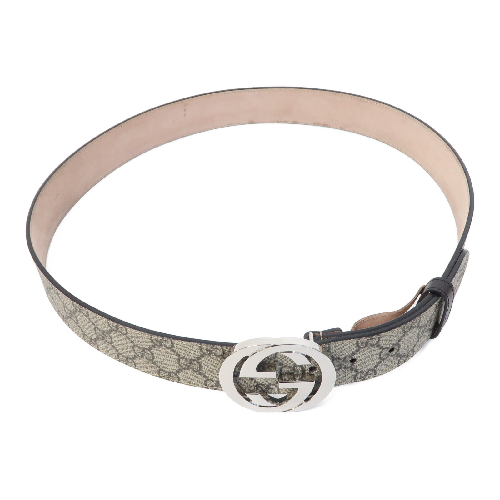GUCCI 塗層帆布GG Supreme Belt銀扣皮帶啡色