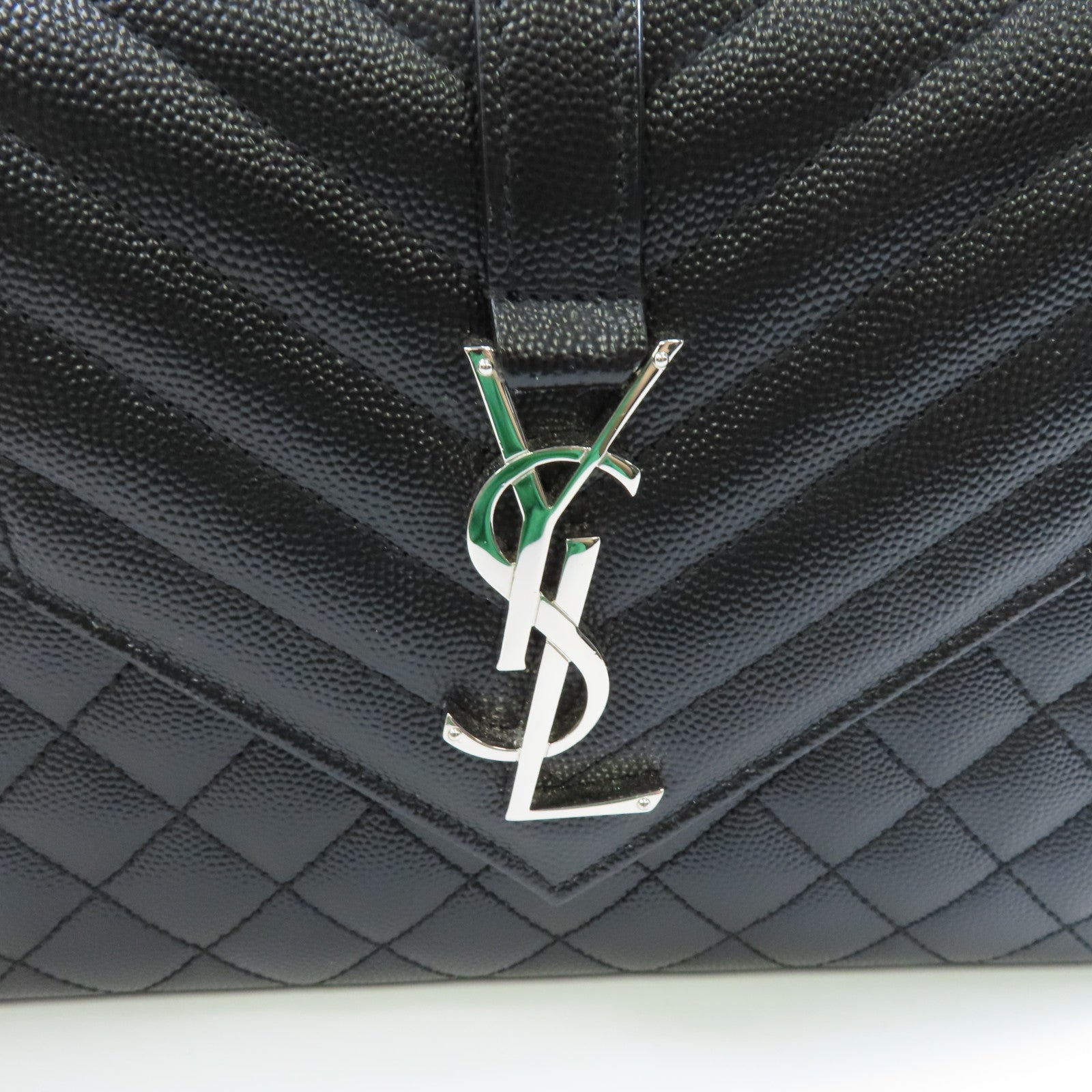 SAINT LAURENT 牛皮皮革Envelope銀扣鏈帶肩背袋黑色