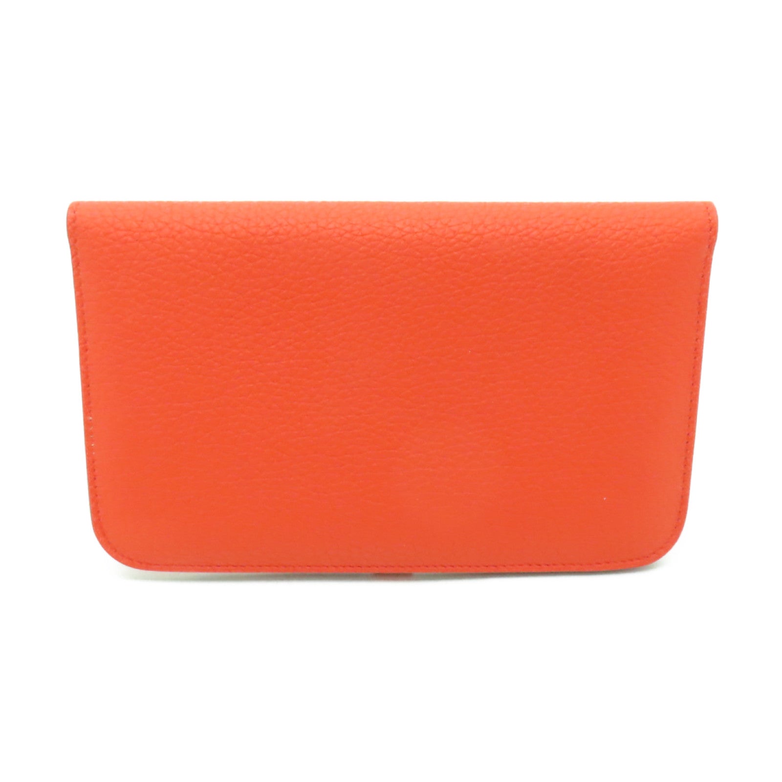 HERMES 【激減優惠】Clemence皮革Dogon wallet銀扣長錢包Orange橙色