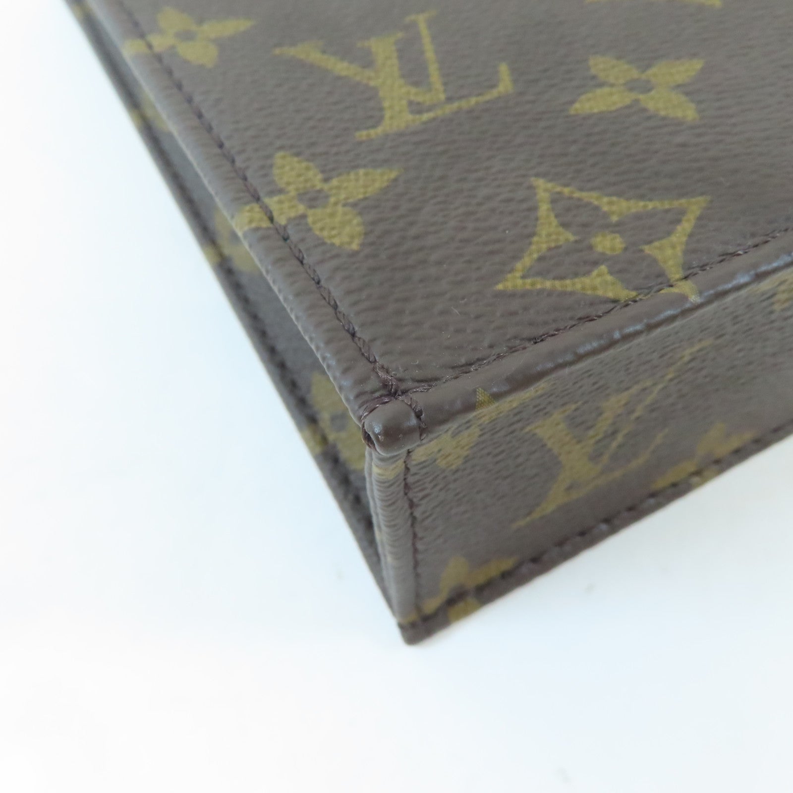 LOUIS VUITTON Monogram Petite Sac Plat金扣手挽肩背兩用袋啡色