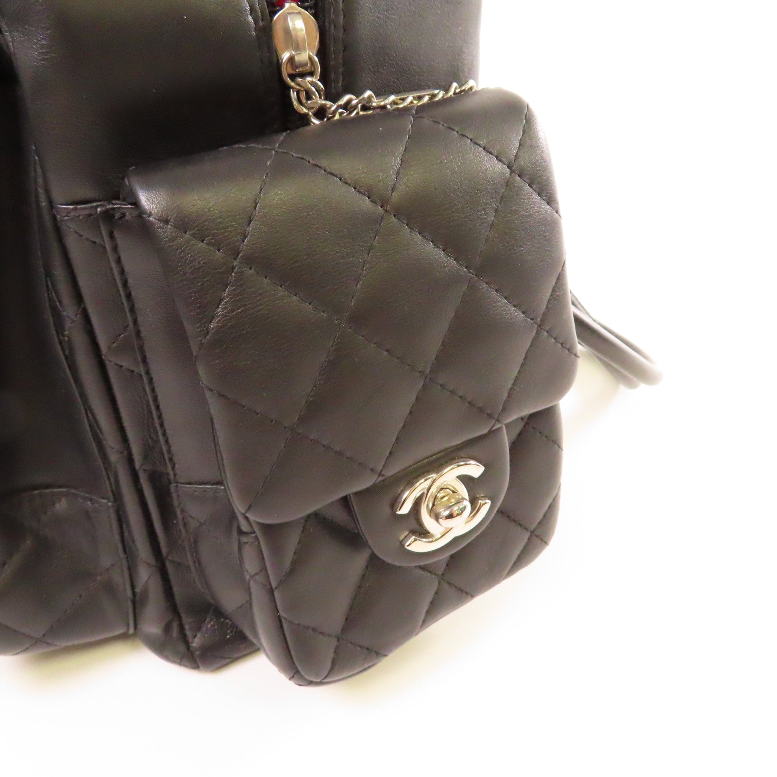 CHANEL 菱格牛皮皮革Cambon Shoulder Bag銀扣肩背袋黑色