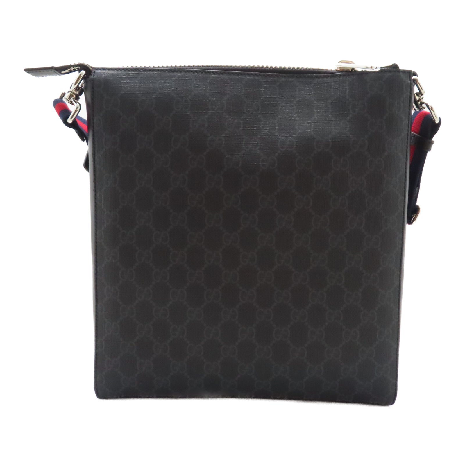 GUCCI 塗層帆布GG Messenger銀扣肩背袋黑色