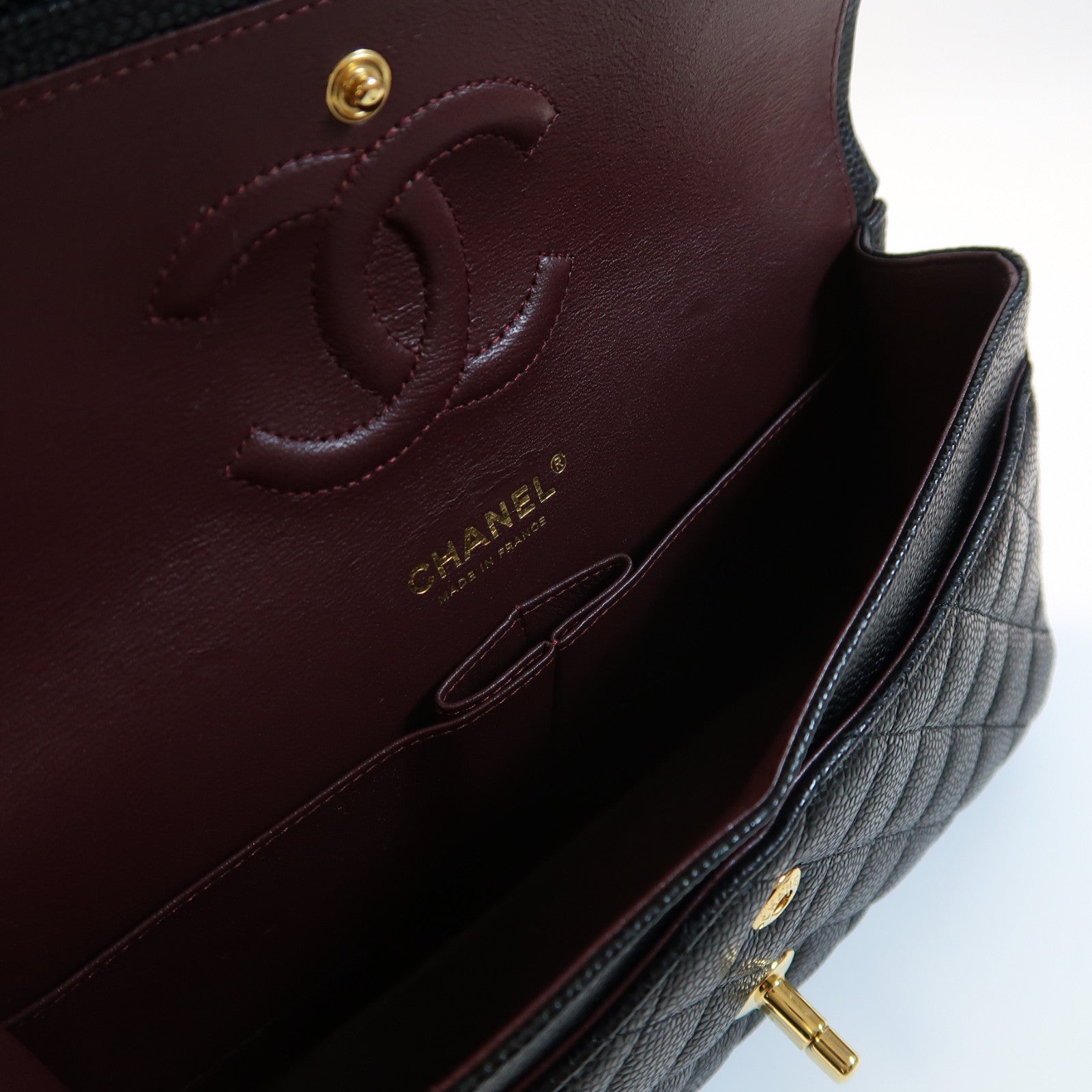 CHANEL 菱格牛皮皮革Classic 25金扣鏈帶肩背袋黑色