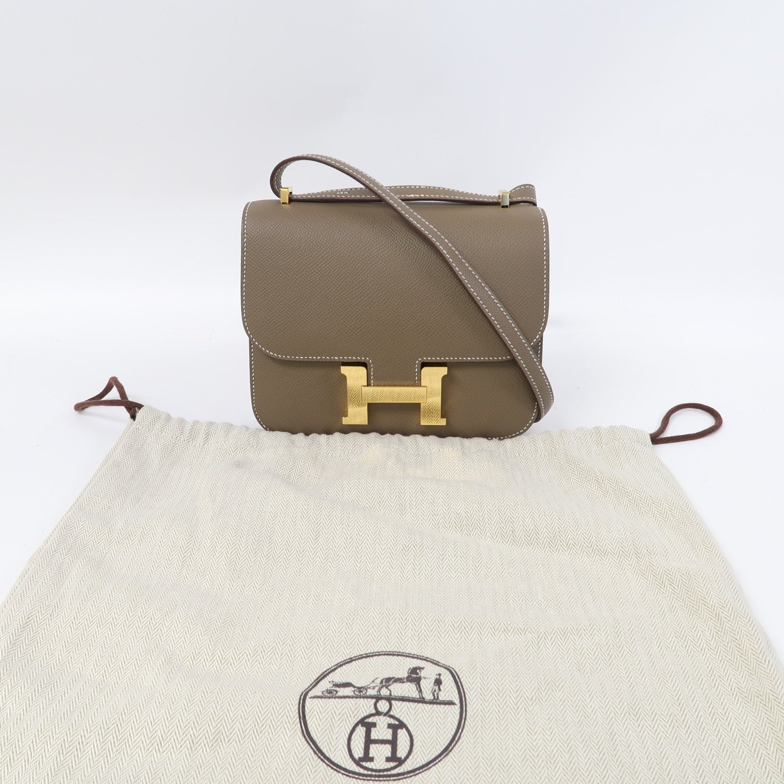 HERMES Epsom皮革Constance Mini金扣肩背袋大象灰色