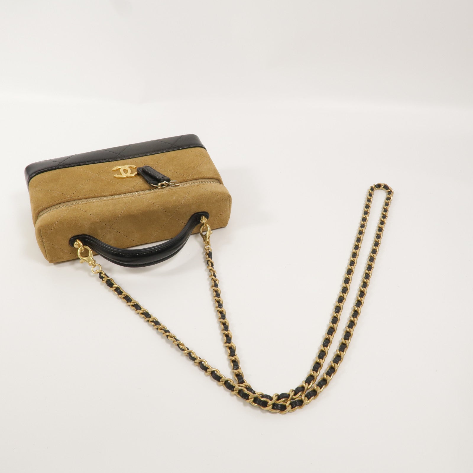 CHANEL 麂皮皮革Vanity With Chain鏈帶手挽肩背兩用袋